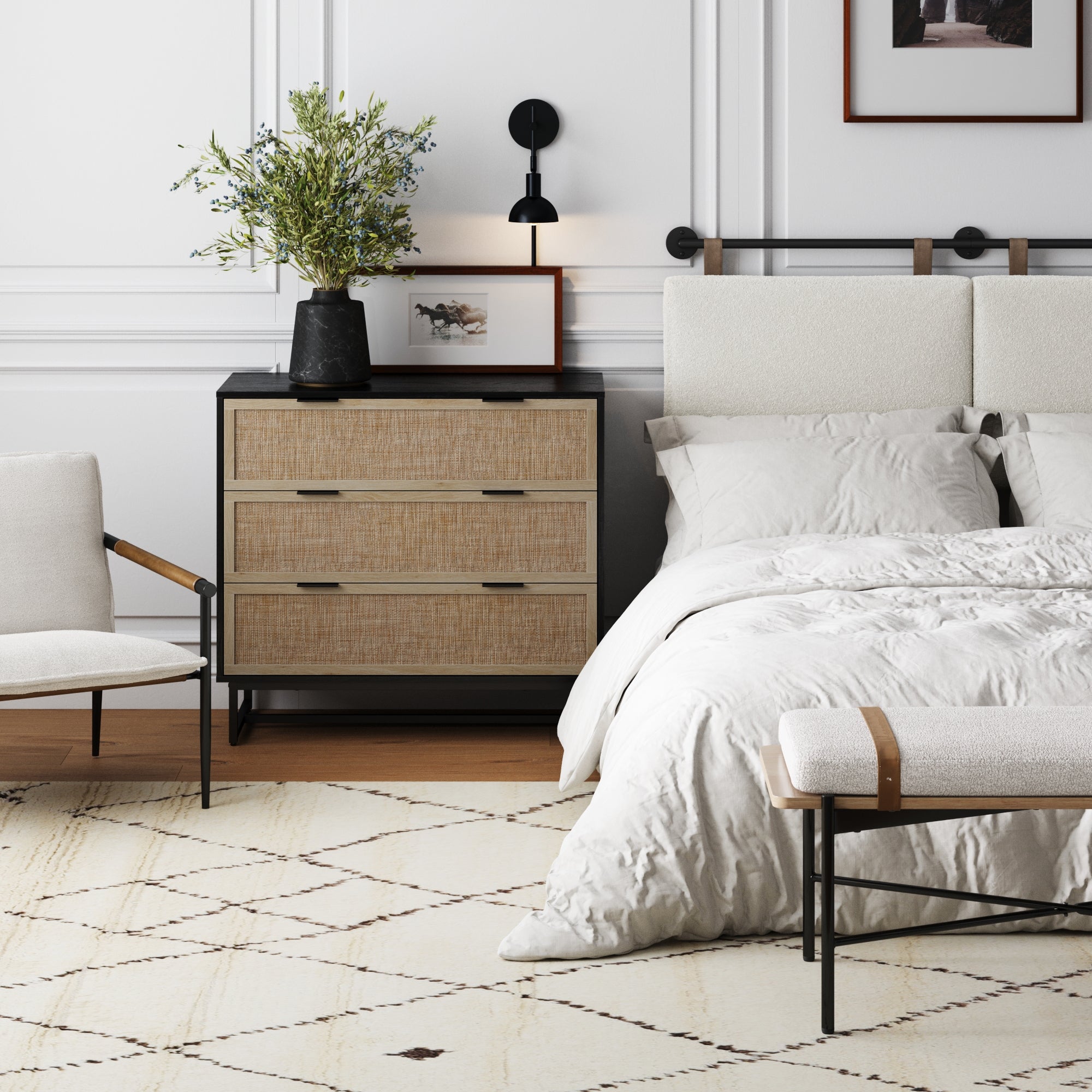Rattan, Wood & Metal 3 - Drawer Dresser Black - Nathan James