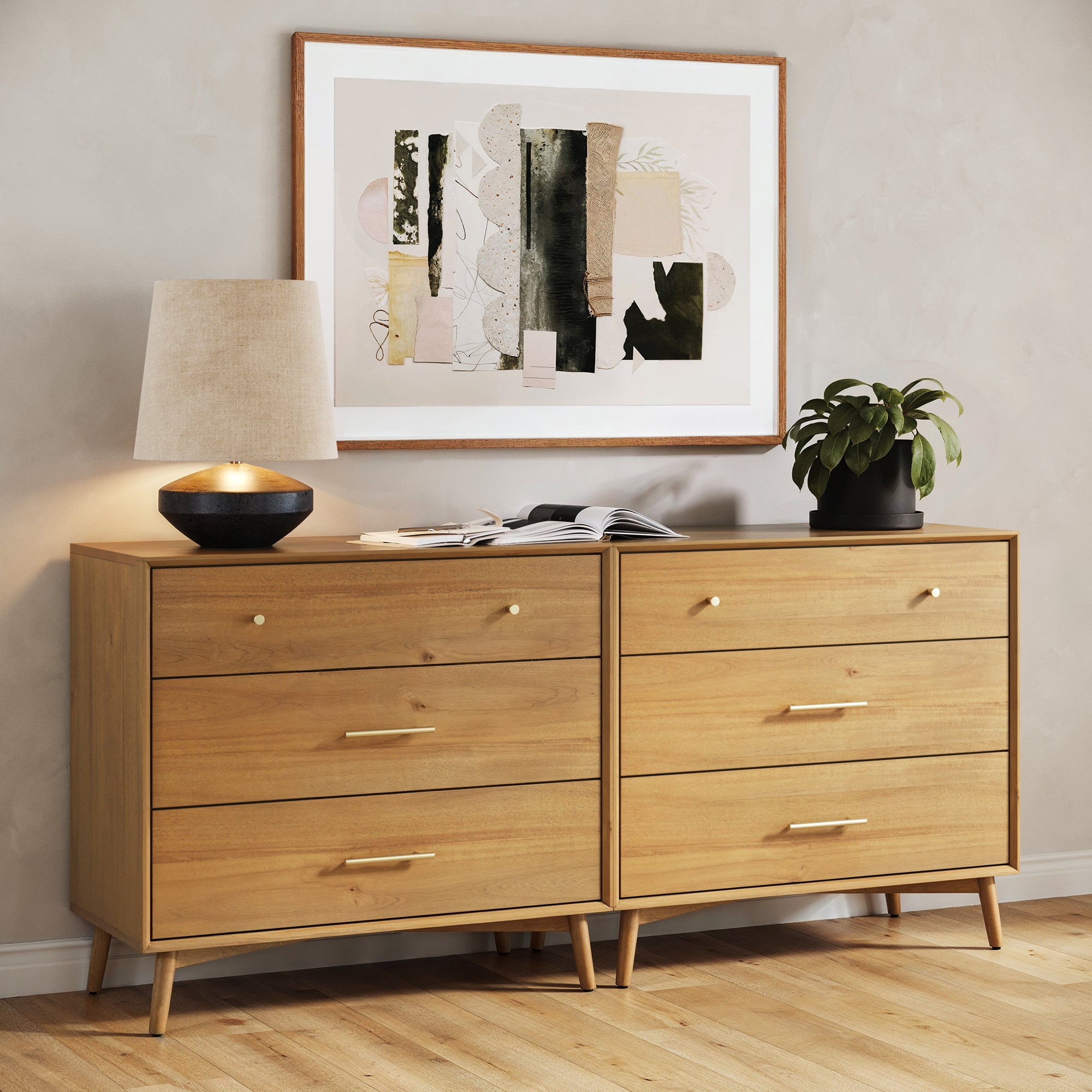 Mid - Century Modern Acacia 3 Drawer Dresser Set of 2 - Nathan James