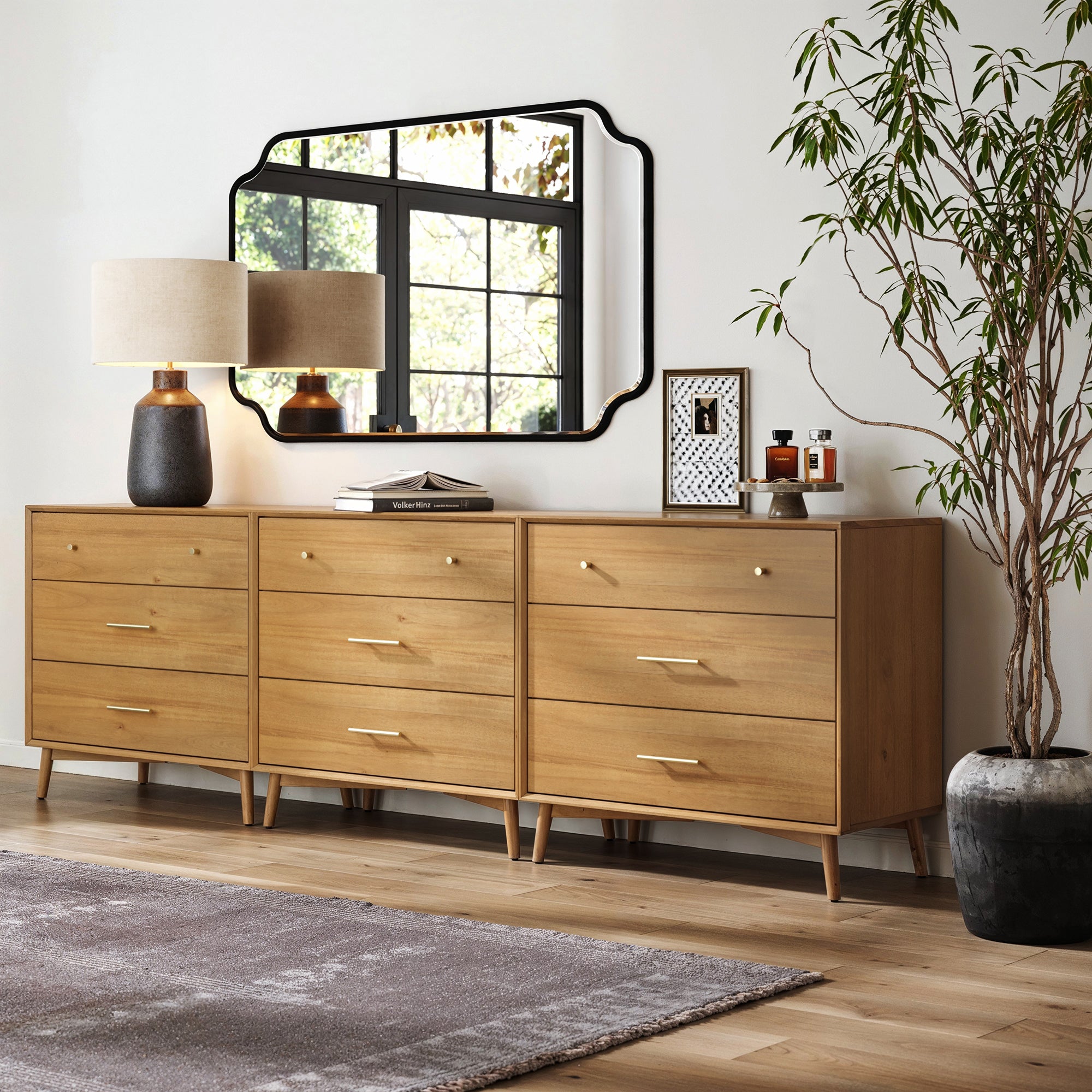 Mid - Century Modern Acacia 3 Drawer Dresser Set of 3 - Nathan James