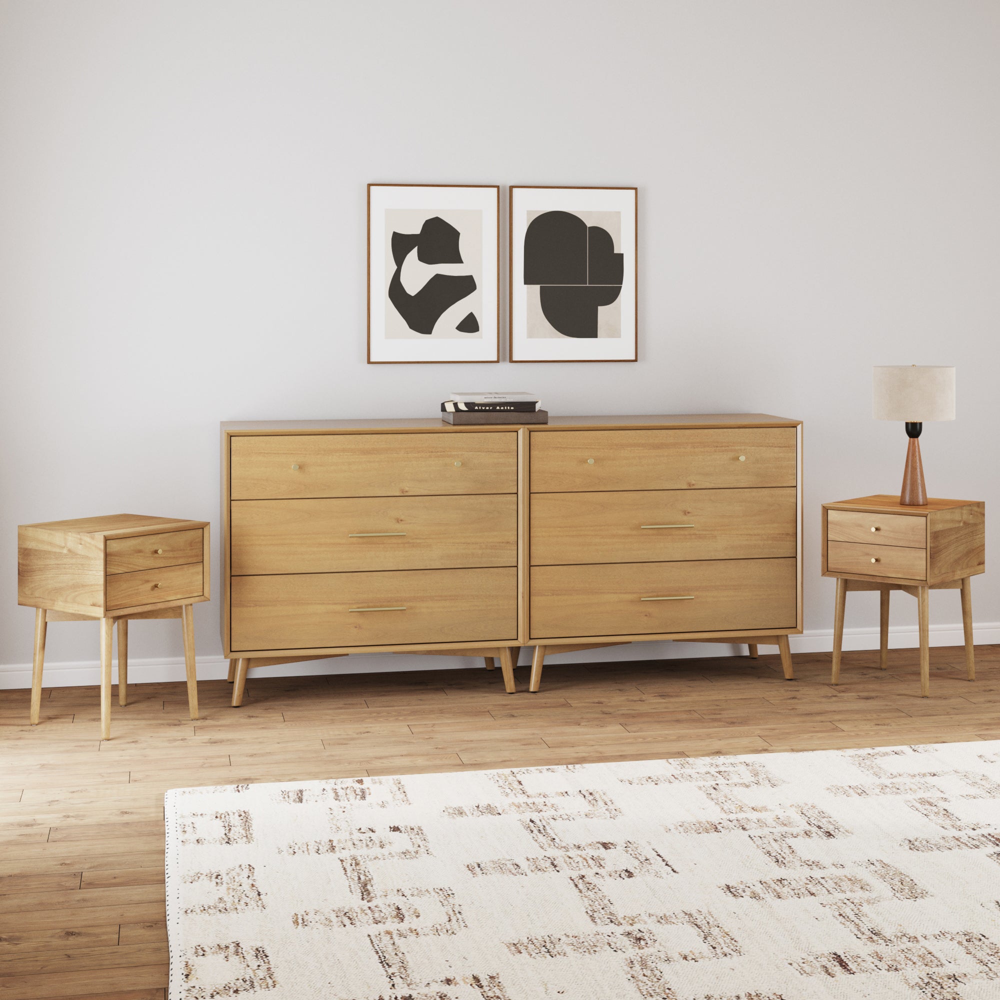 Wood Bedroom Set with 2 Dressers and 2 Nightstands Light Acacia - Nathan James