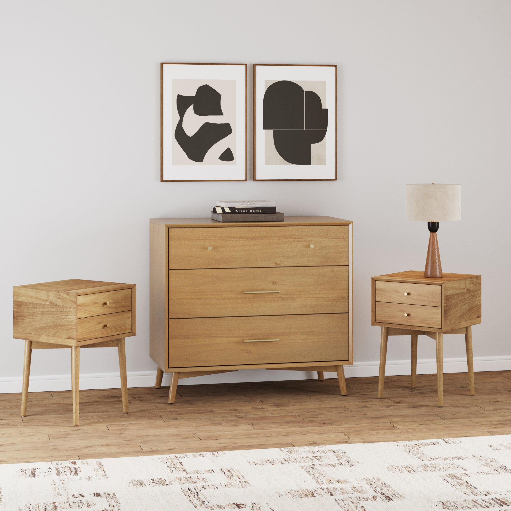 Wood Bedroom Set with Dresser and 2 Nightstands Light Acacia - Nathan James