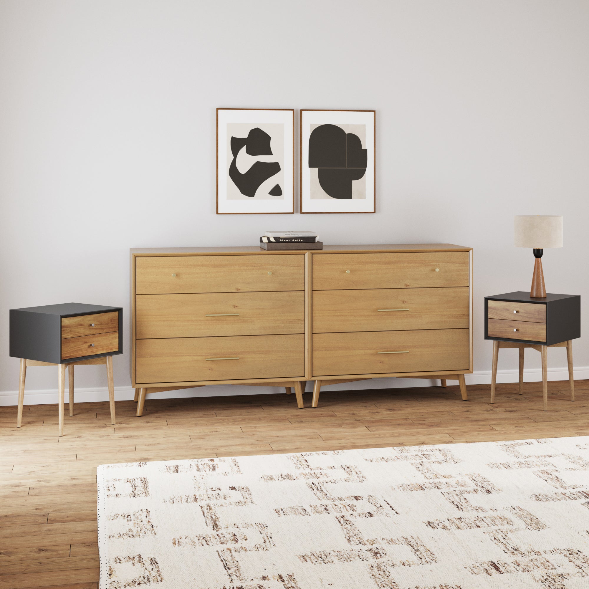 Wooden 2 Dressers and 2 Nightstands Set Light Acacia/Black - Nathan James