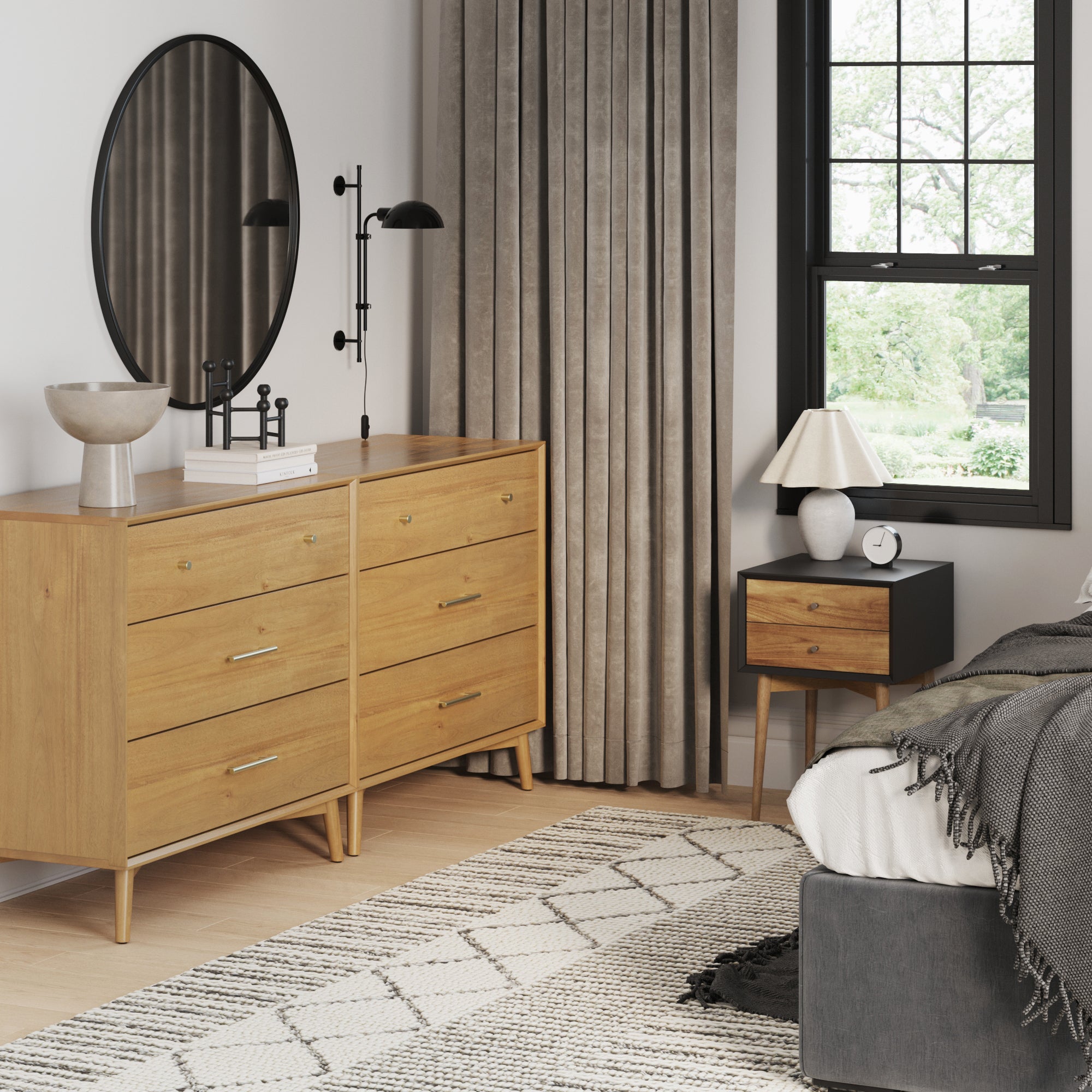 Wooden 2 Dressers and 2 Nightstands Set Light Acacia/Black - Nathan James