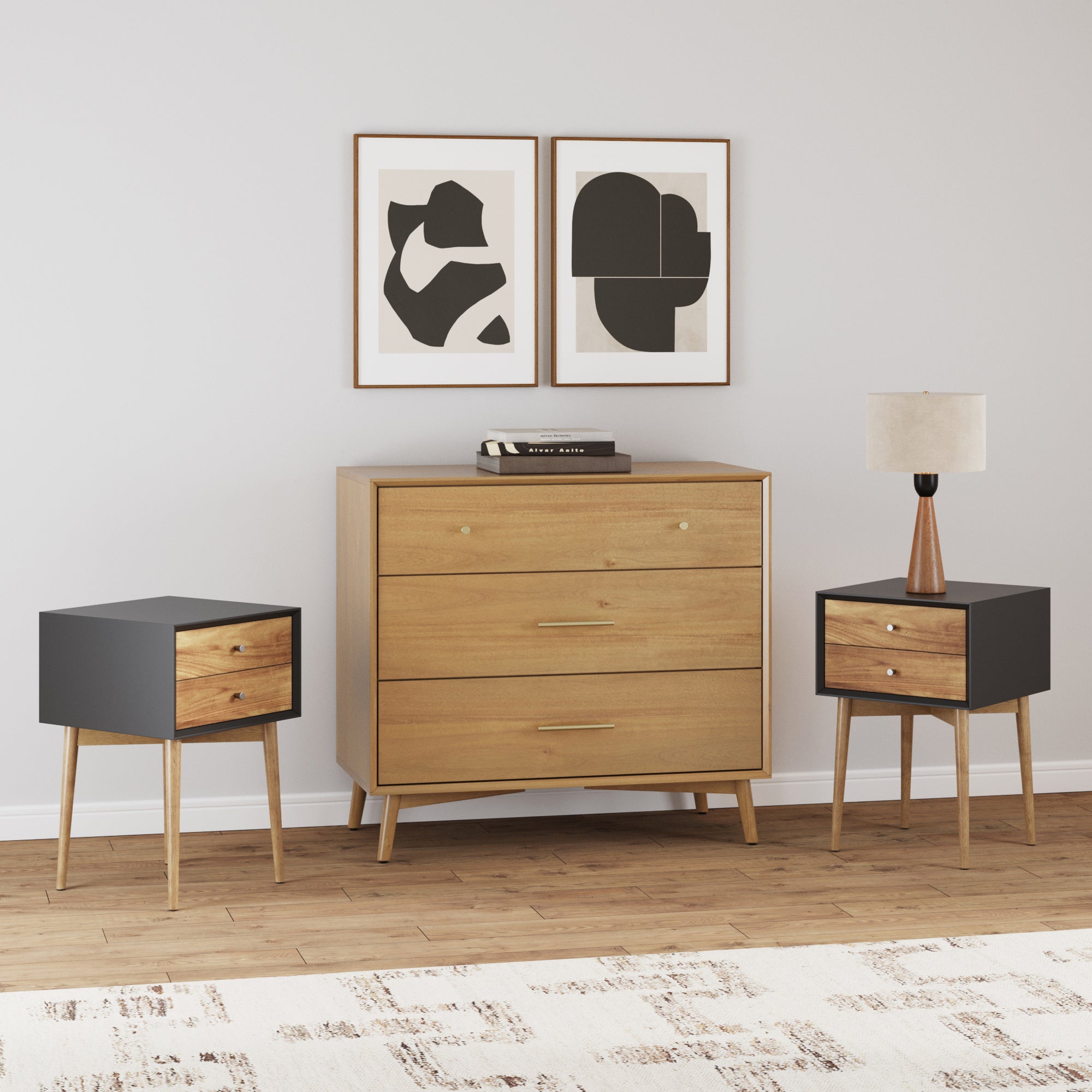 Wooden Dresser and 2 Nightstands Set Light Acacia/Black - Nathan James