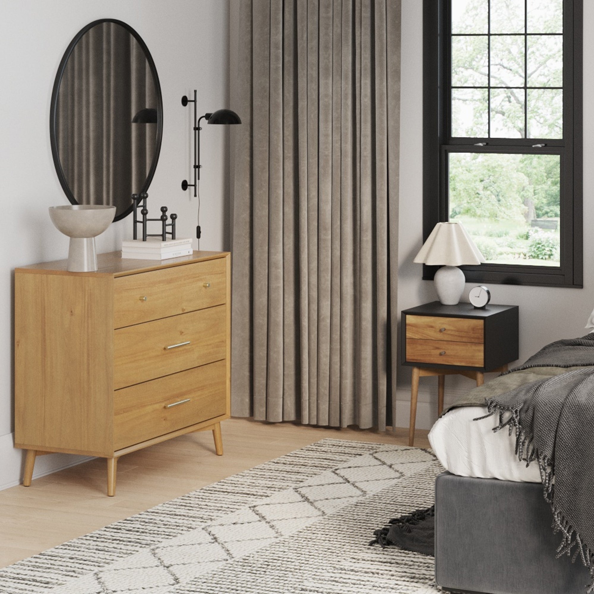 Wooden Dresser and 2 Nightstands Set Light Acacia/Black - Nathan James