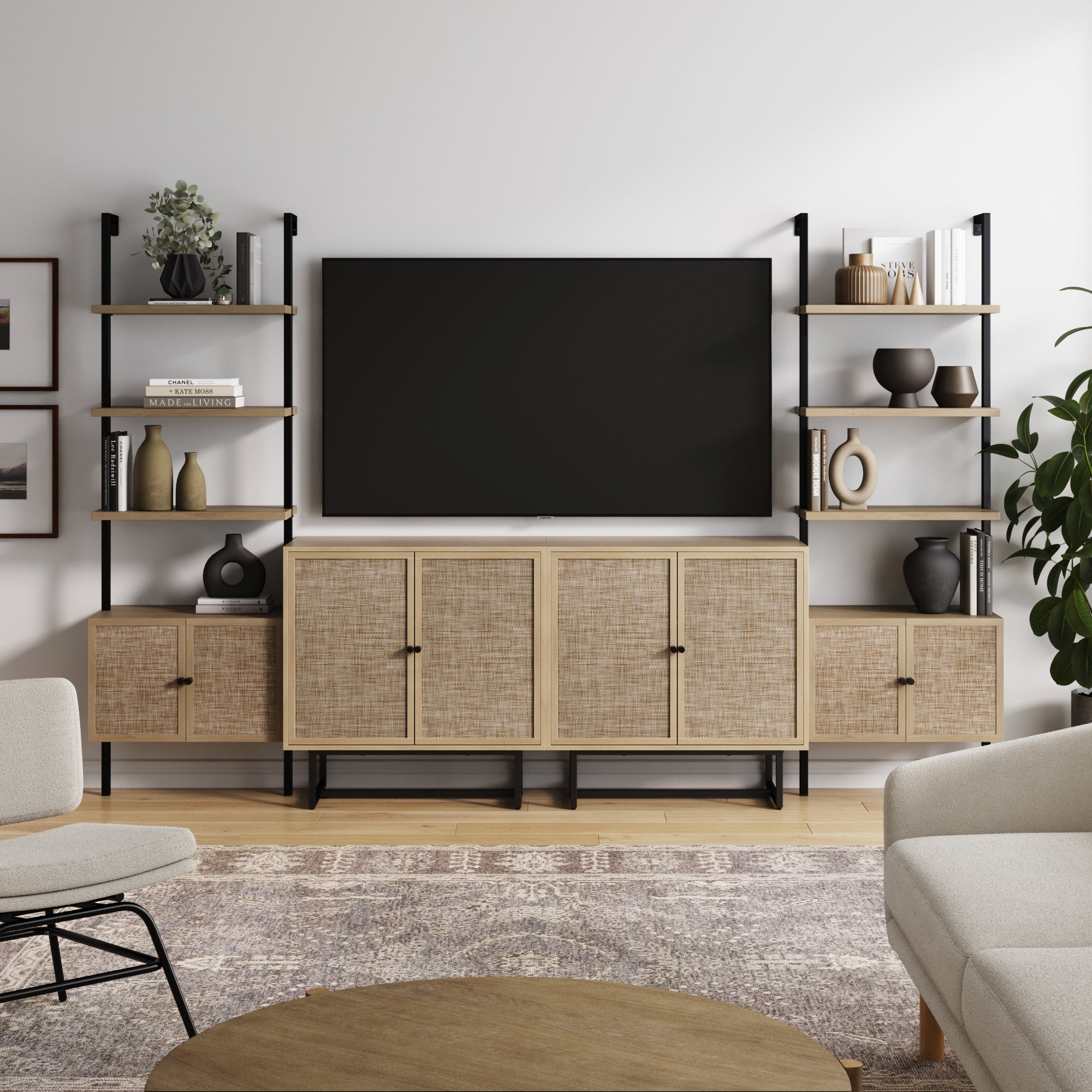 Boho Rattan Entertainment Center Light Oak - Nathan James