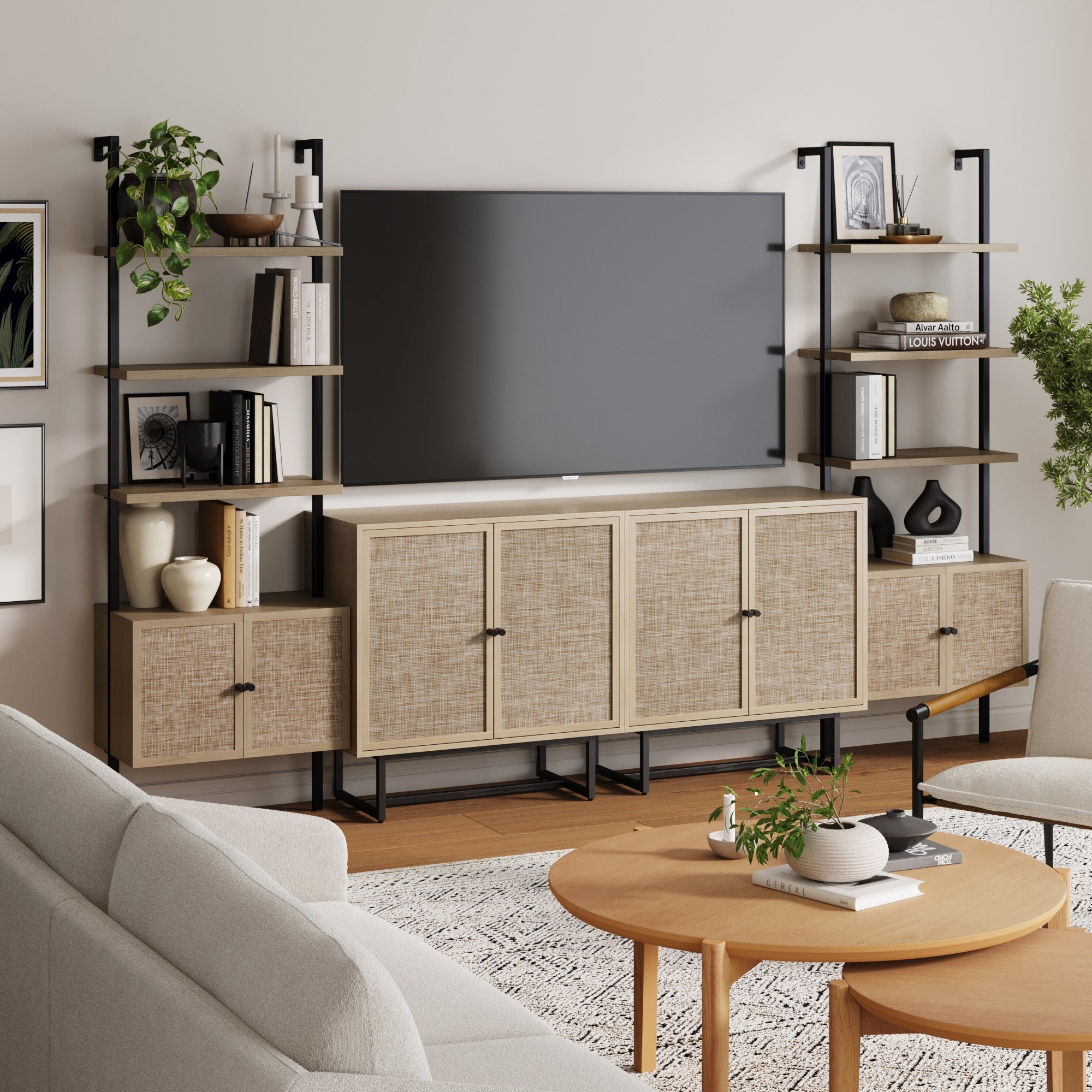 Boho Rattan Entertainment Center Light Oak - Nathan James