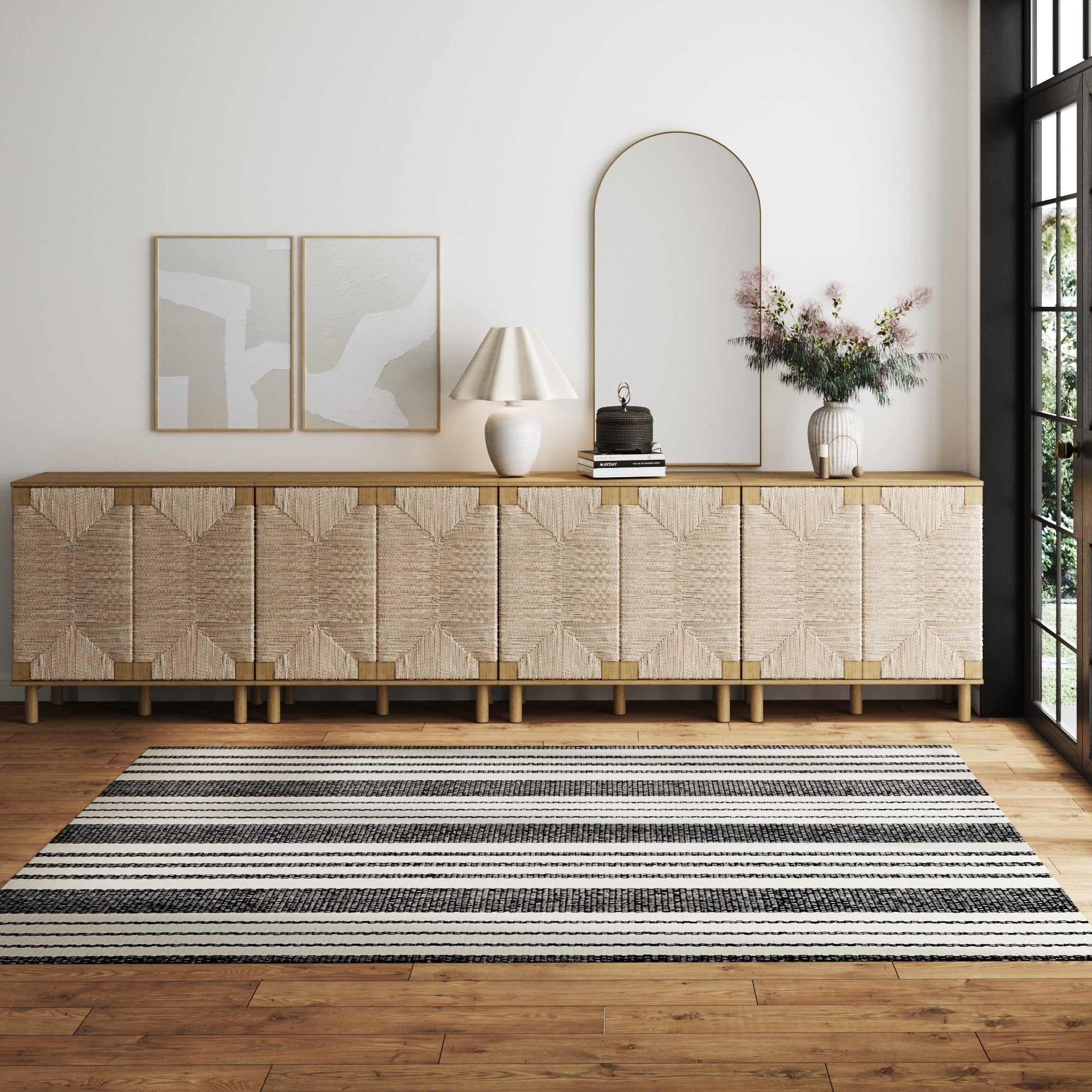 Large Seagrass Storage Cabinet Credenza Brown (Set of 4) - Nathan James