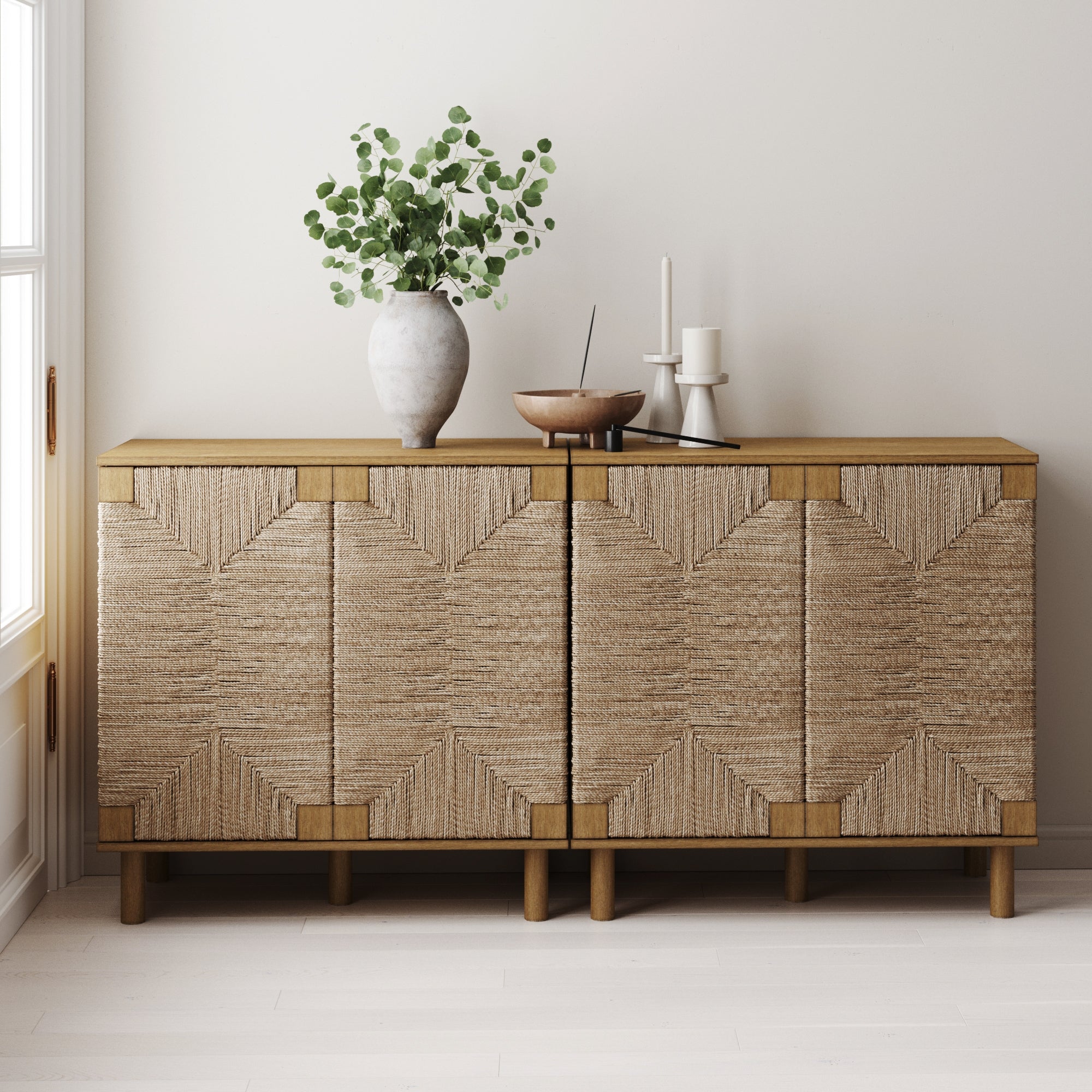 Seagrass Storage Cabinet Credenza Brown (Set of 2) - Nathan James
