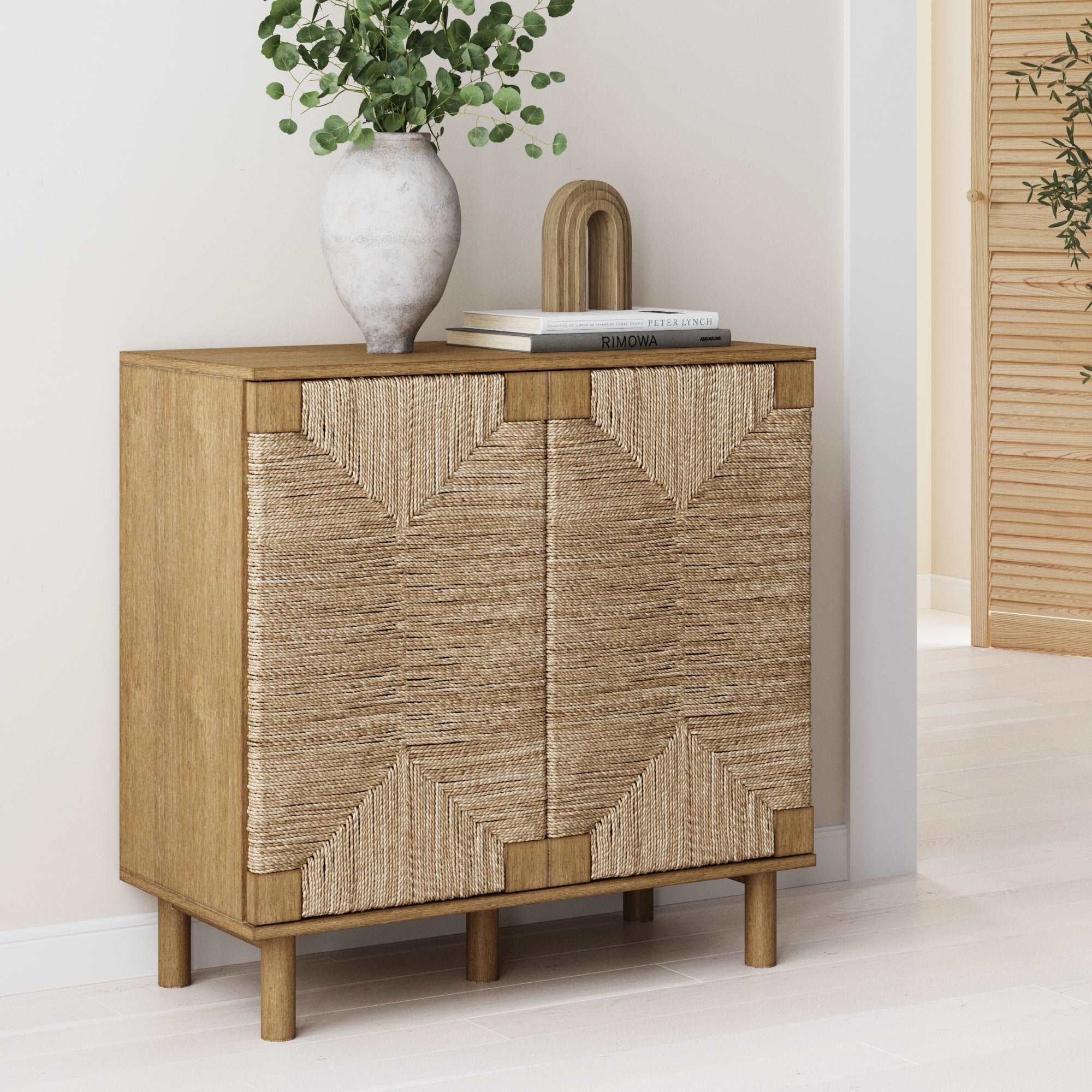 Wood & Seagrass Storage Cabinet Brown - Nathan James