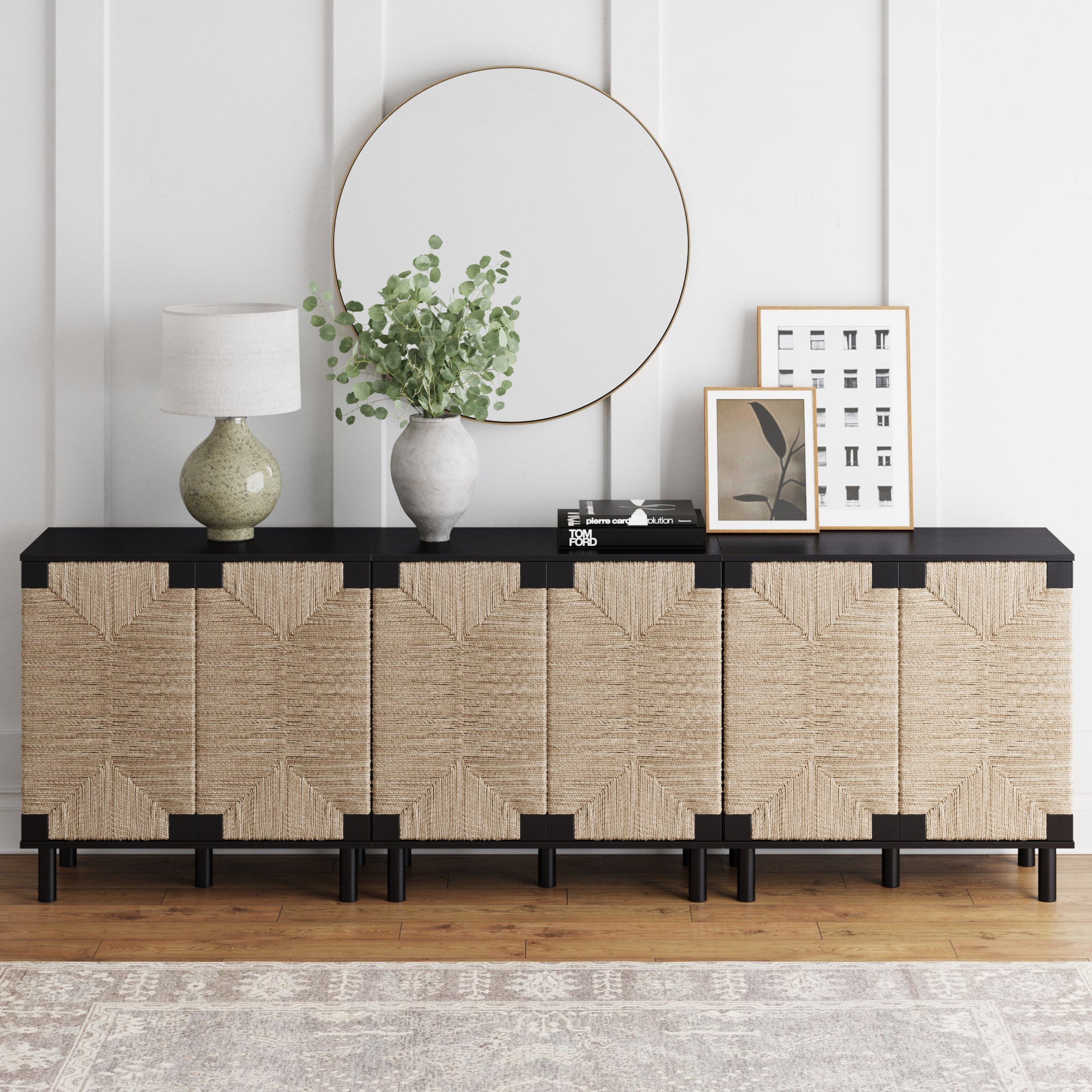 Seagrass Storage Cabinet Credenza Black (Set of 3) - Nathan James