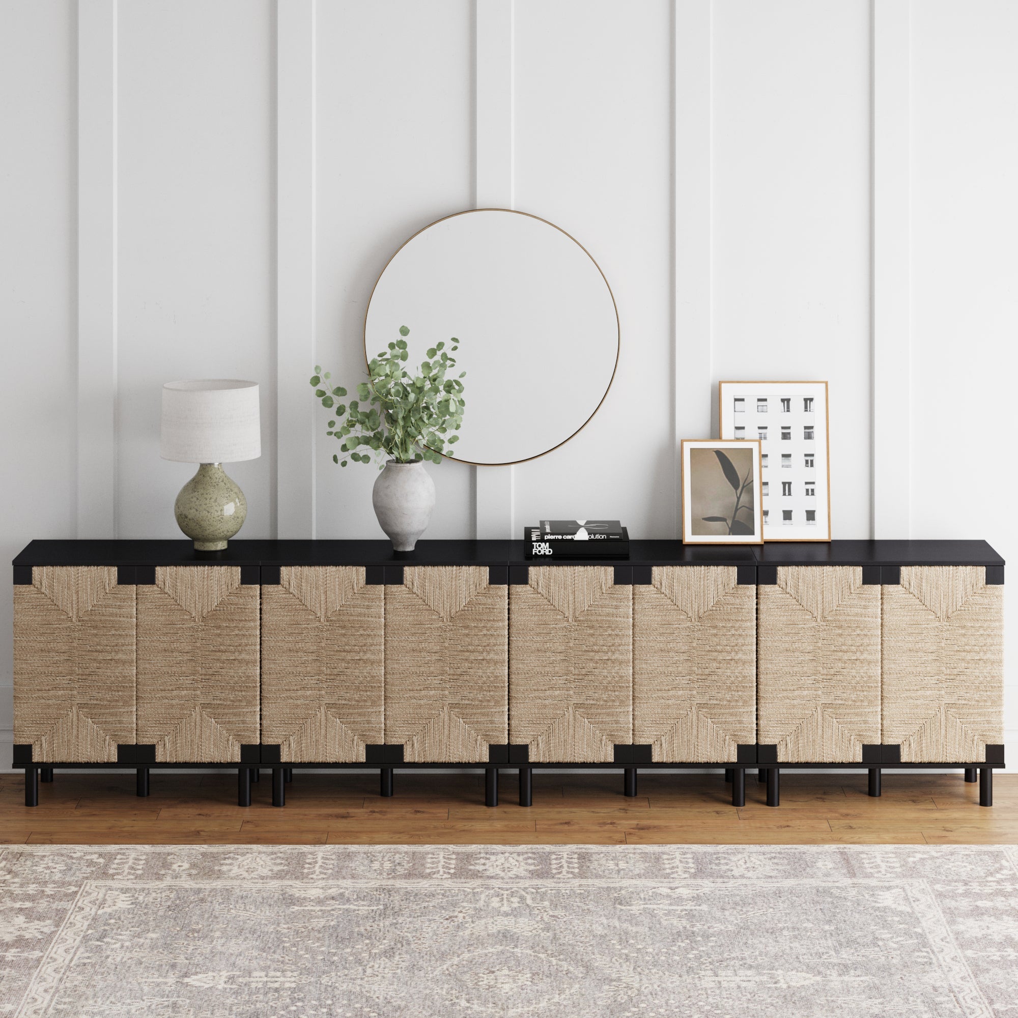 Large Seagrass Storage Cabinet Credenza Black (Set of 4) - Nathan James
