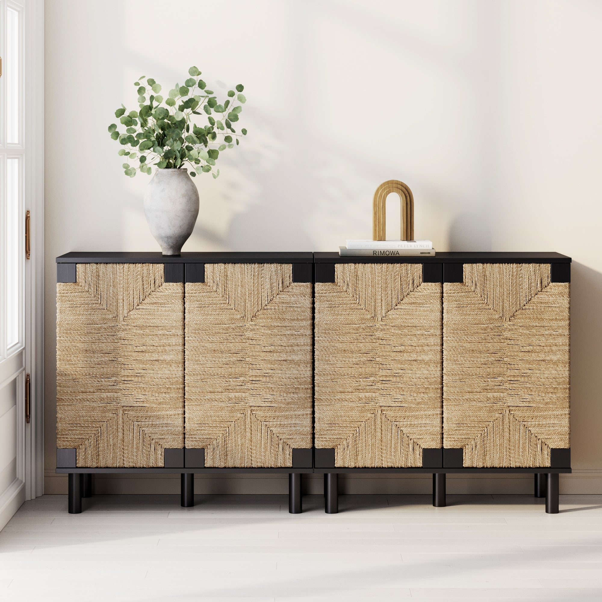 Wood TV Console for TVs 55 - 65" with Seagrass Doors Brushed Black - Nathan James