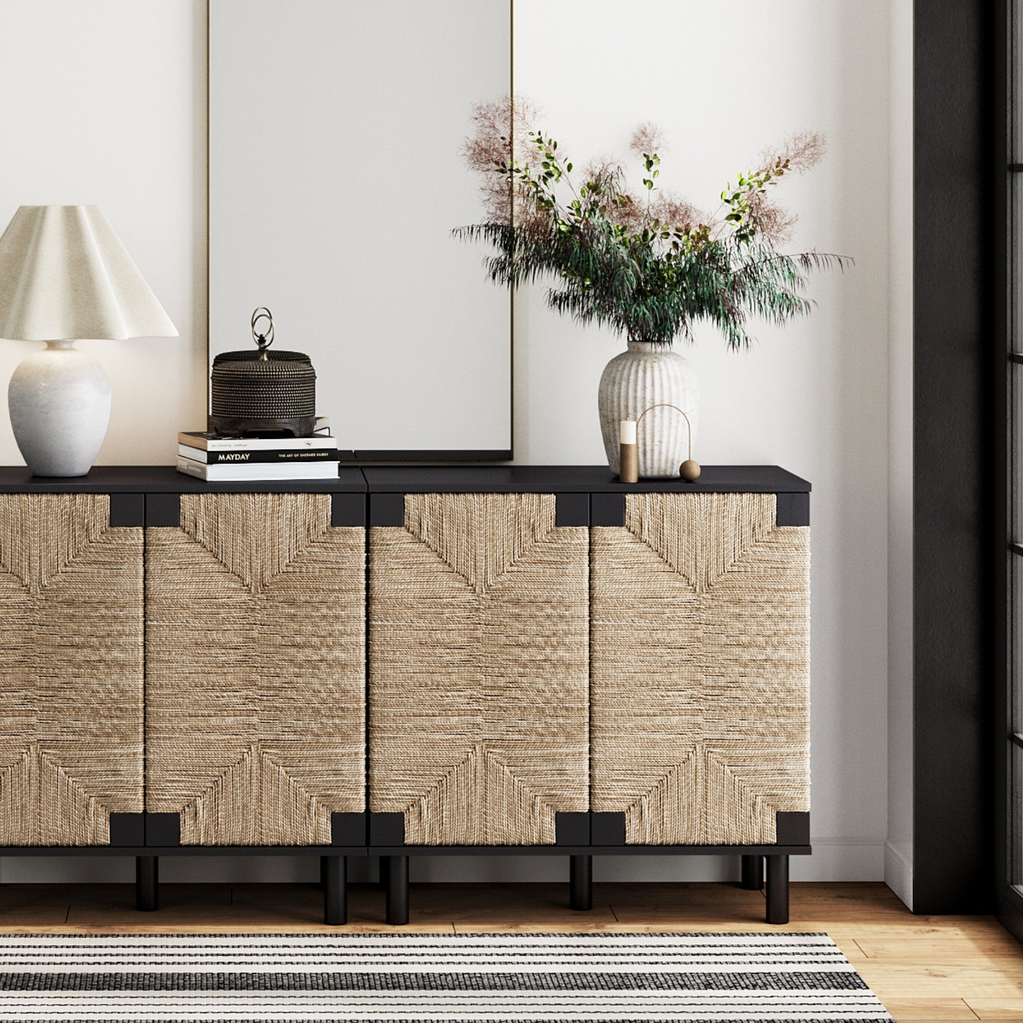 Seagrass Storage Cabinet Credenza Black (Set of 2) - Nathan James