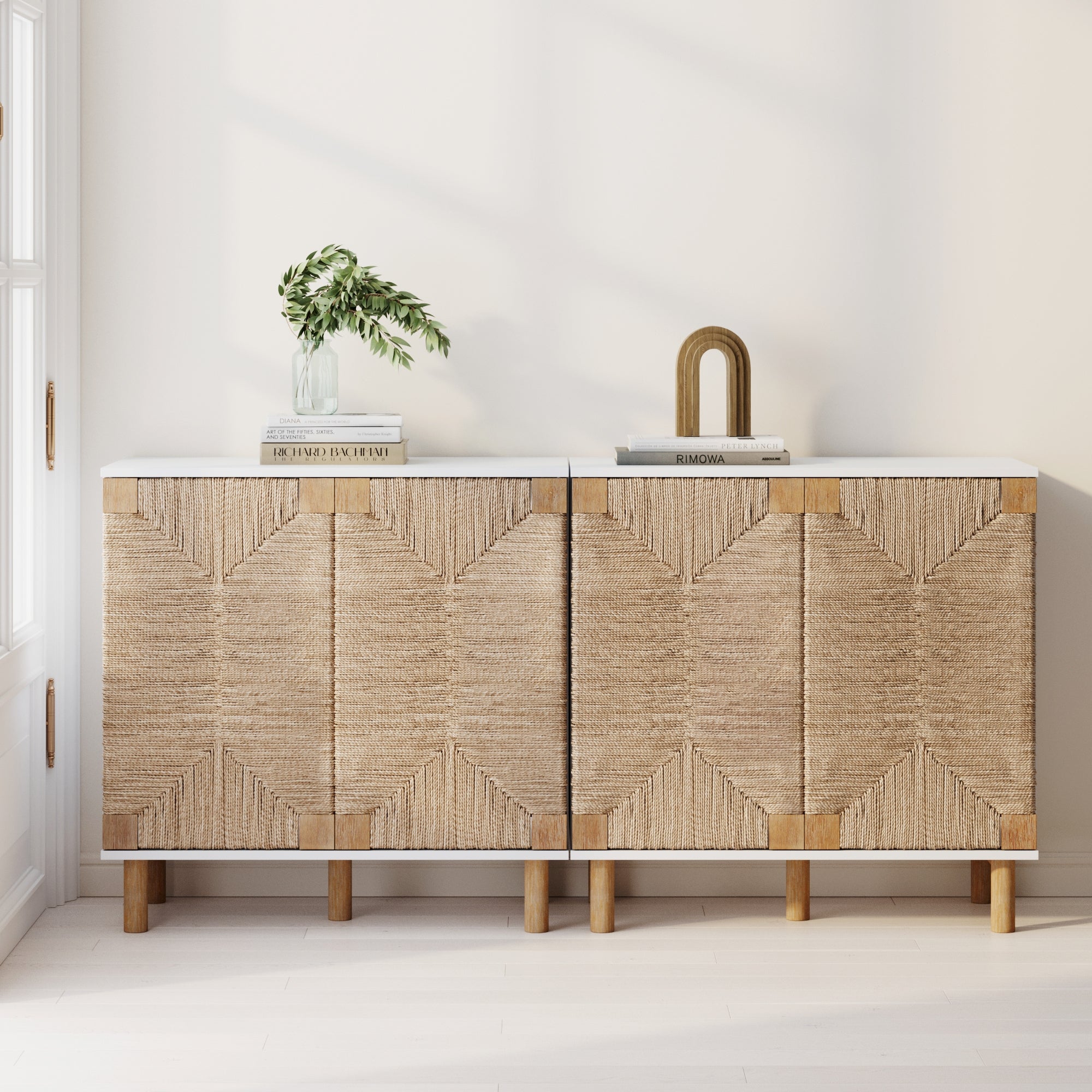 Seagrass Storage Cabinet Credenza White (Set of 2) - Nathan James