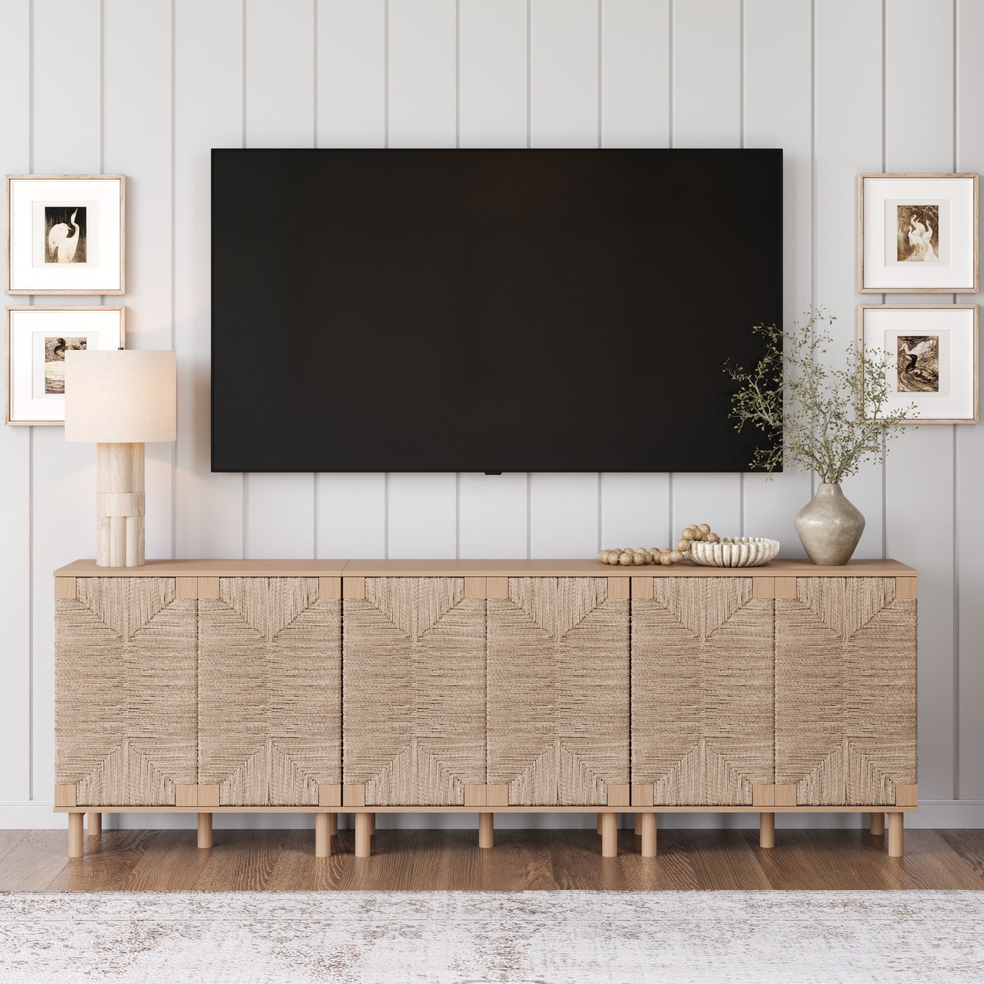 Wood TV Console for TVs 75 - 85" with Seagrass Doors Raw Oak - Nathan James