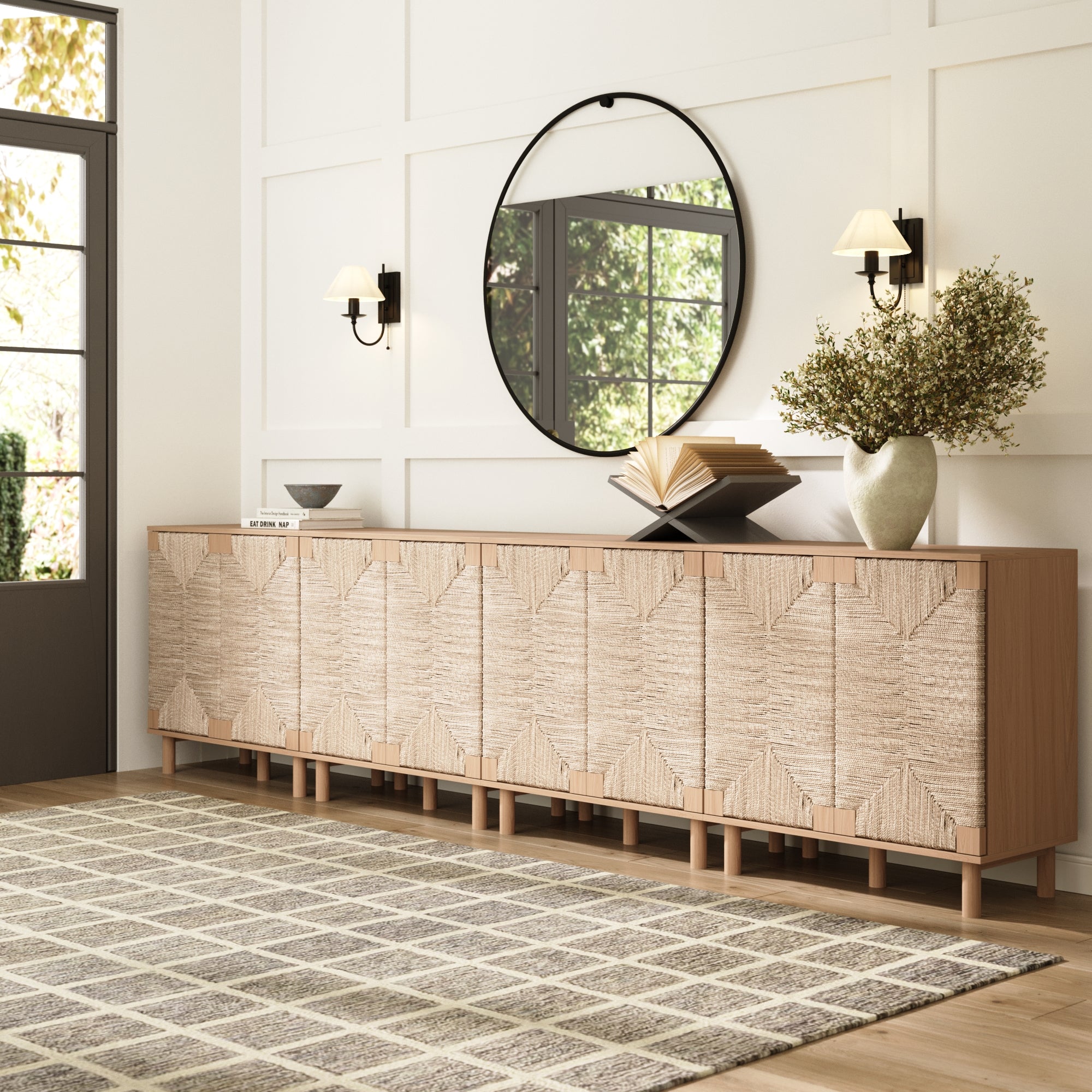 Wood TV Console for TVs 85" with Seagrass Doors Raw Oak - Nathan James