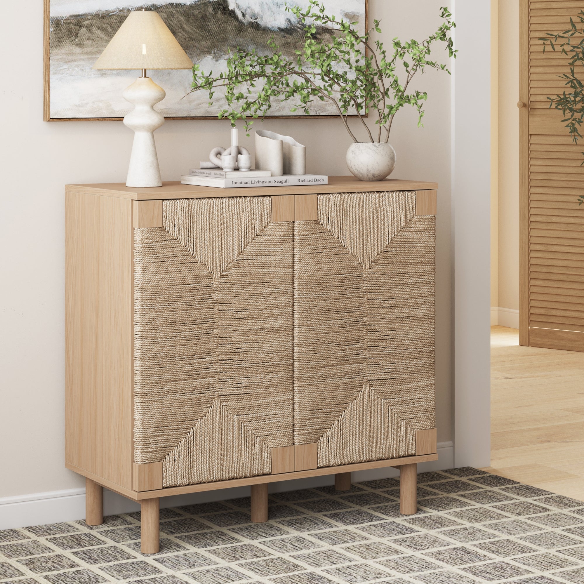 Wood & Seagrass Storage Cabinet Raw Oak - Nathan James