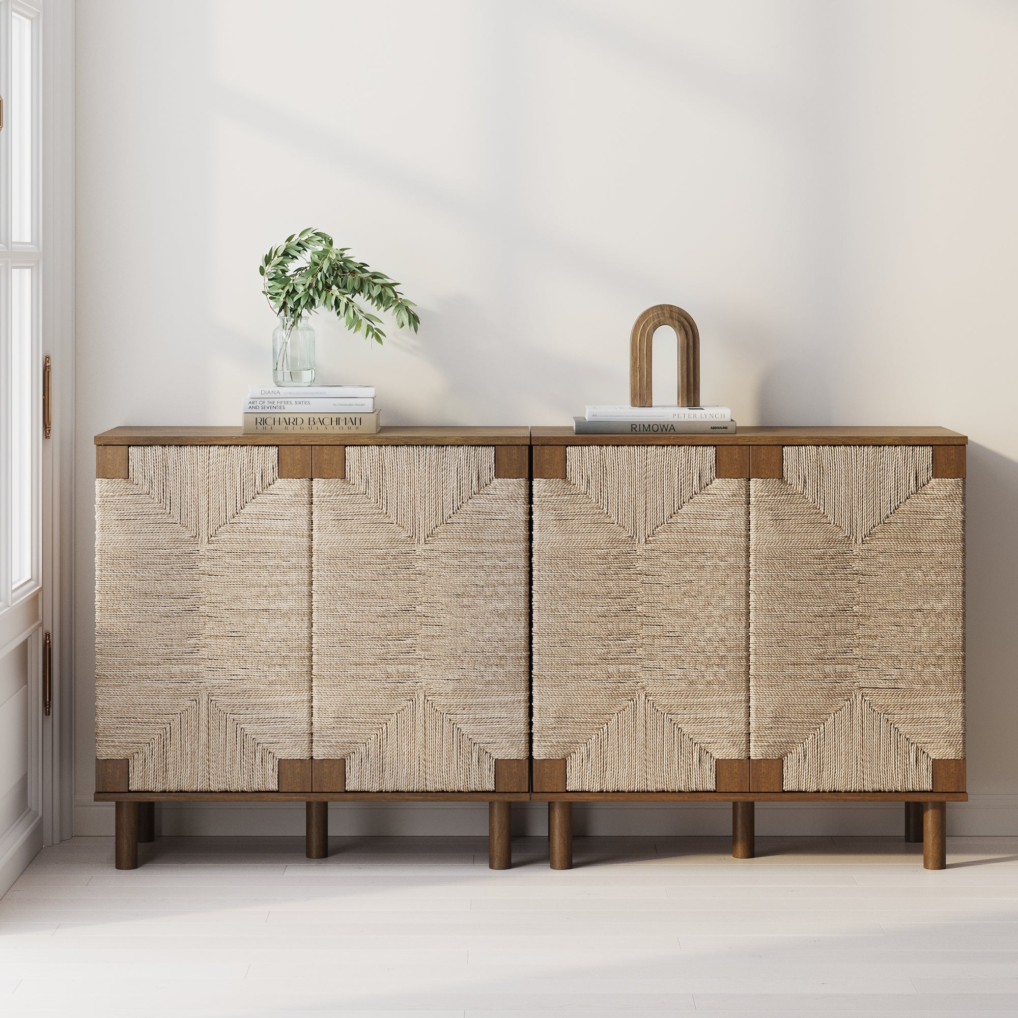 Seagrass Storage Cabinet Credenza Dark Brown (Set of 2) - Nathan James