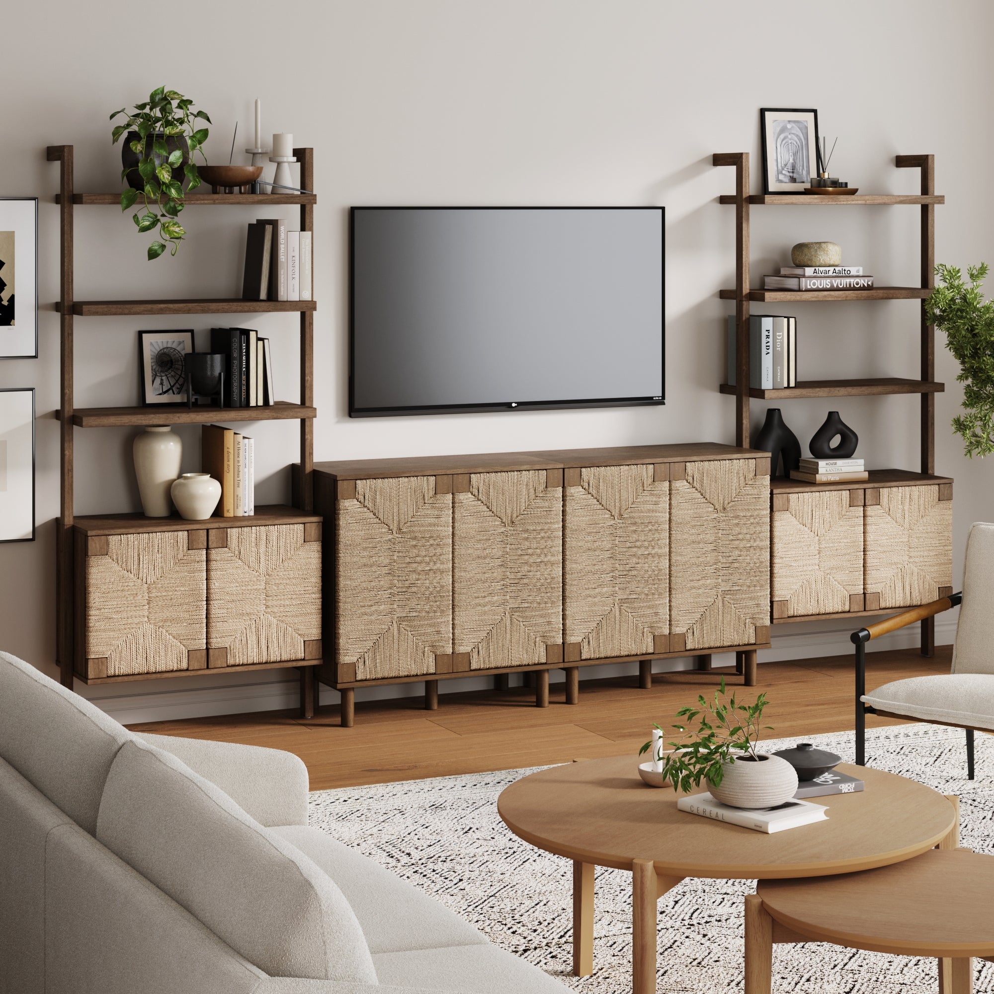 Seagrass TV Wall Unit Dark Brown (2 Cabinets) - Nathan James