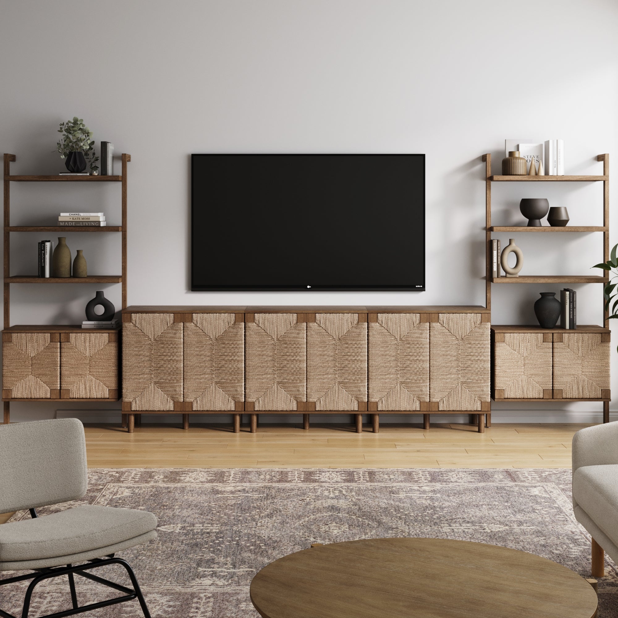 Boho Seagrass Entertainment Center (3 Cabinets) - Nathan James
