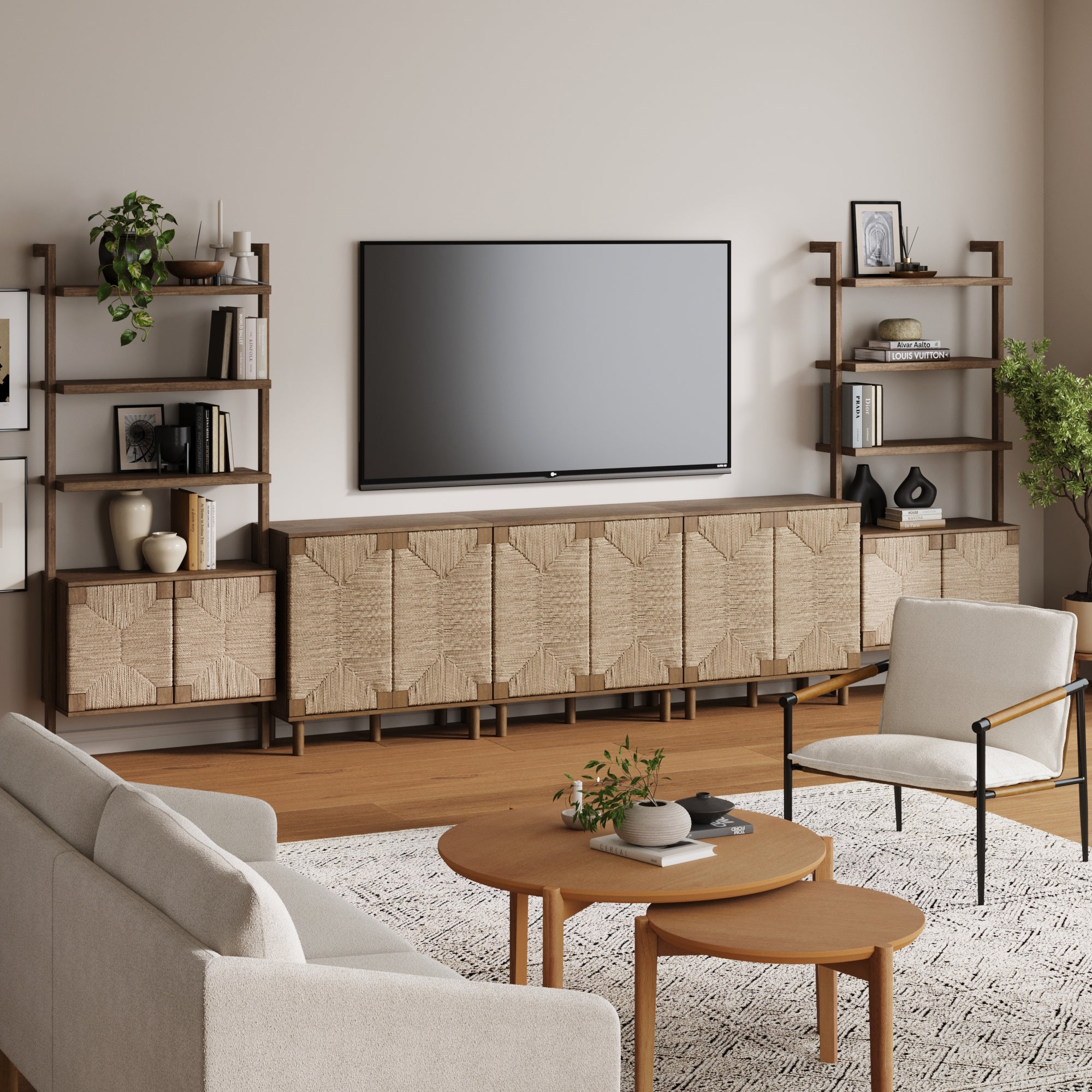 Boho Seagrass Entertainment Center (3 Cabinets) - Nathan James