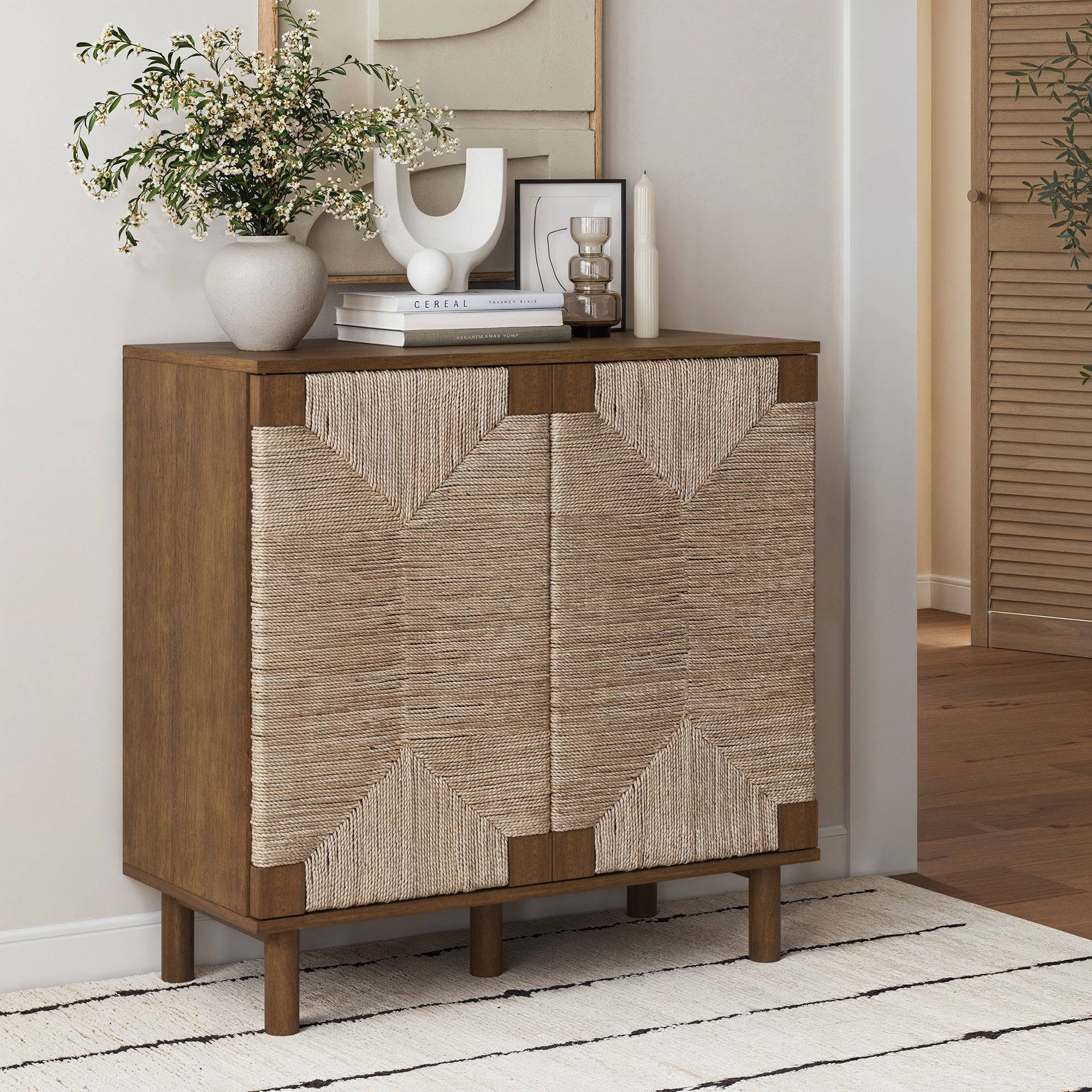 Wood & Seagrass Storage Cabinet Dark Brown - Nathan James