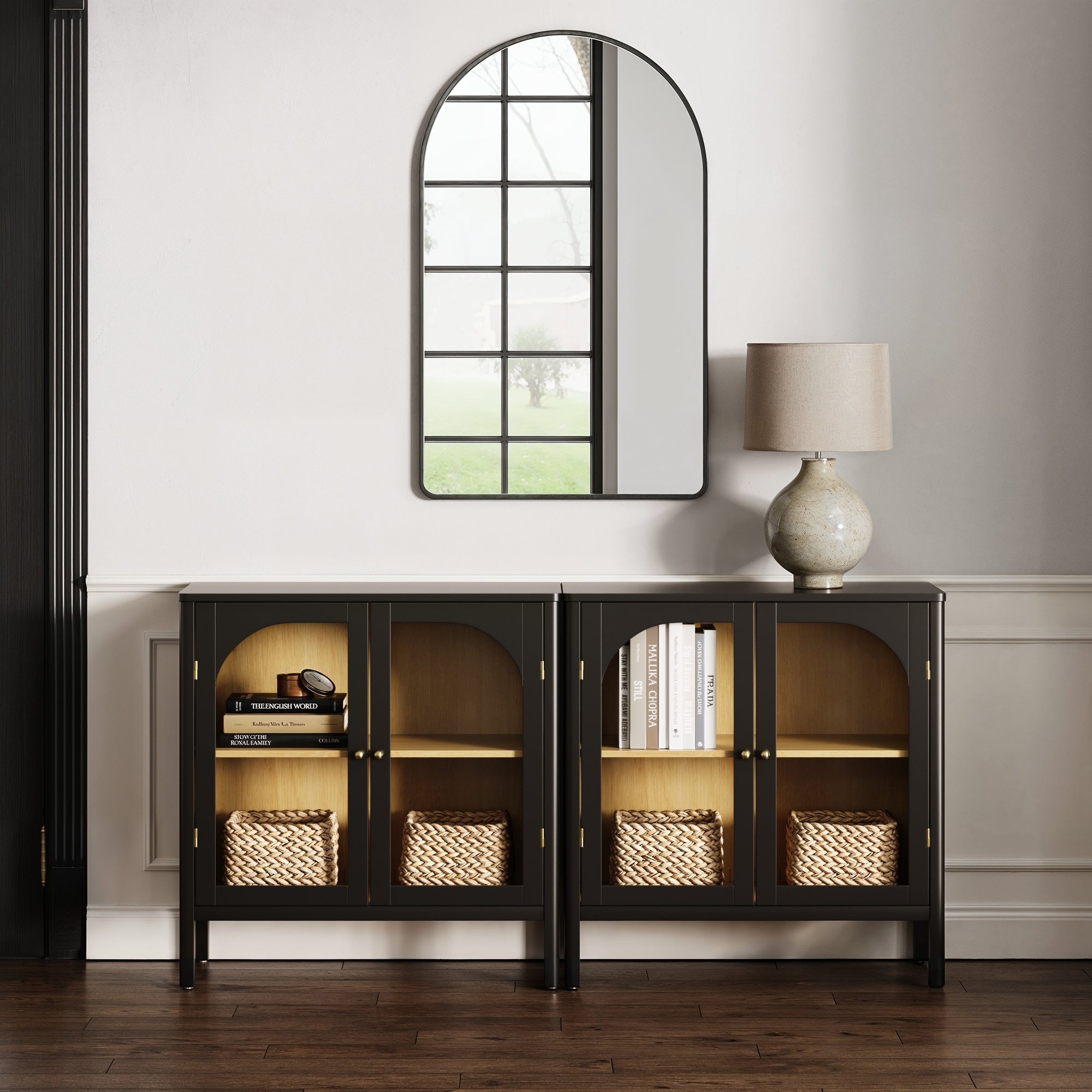 Curio Cabinet Credenza with Glass Door Black (Set of 2) - Nathan James