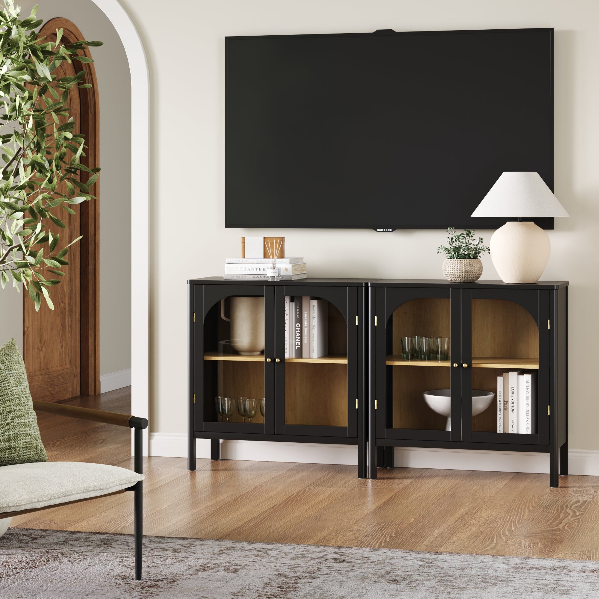 Arched Glass Door TV Console for 55 - 65" TVs Black - Nathan James