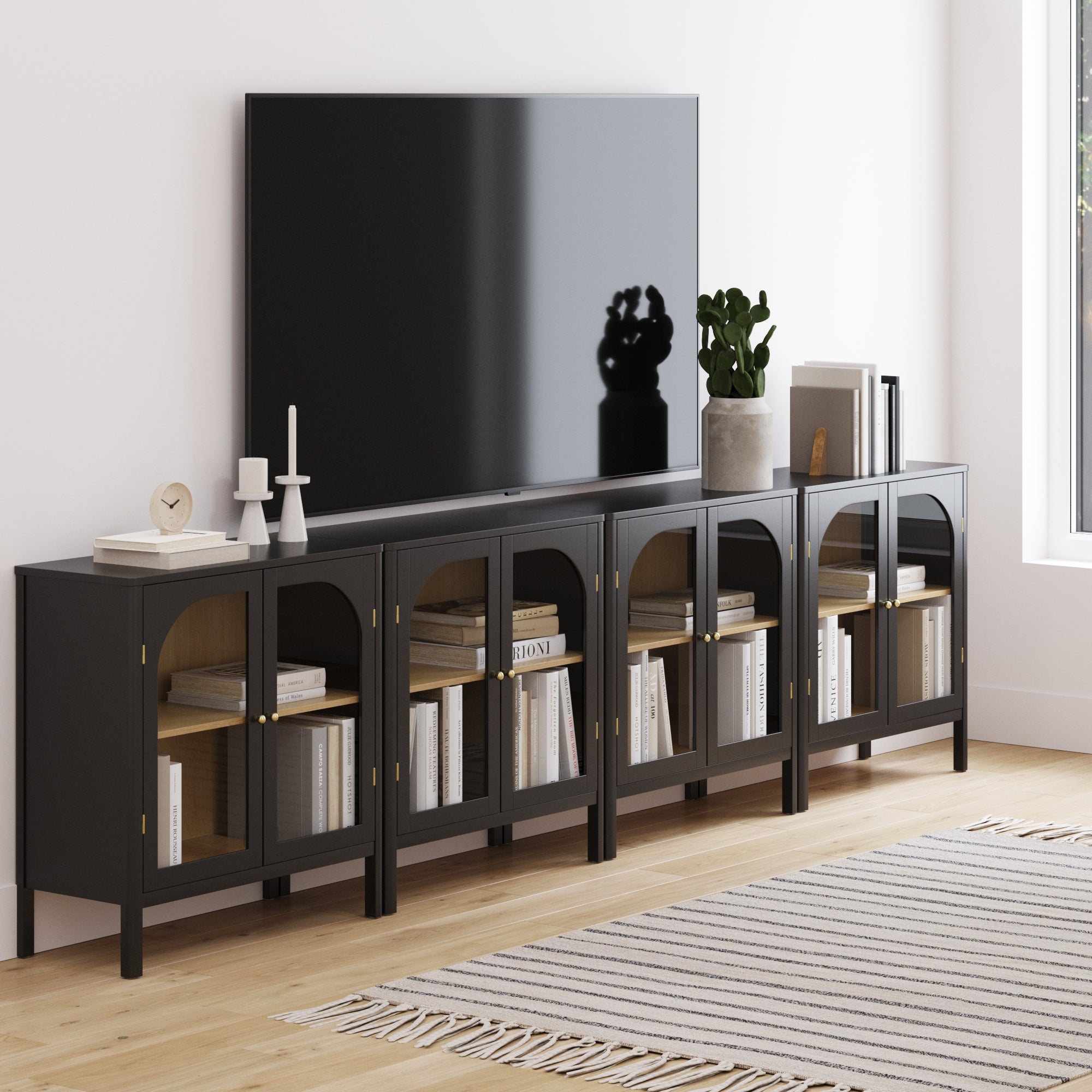 Arched Glass Door TV Console for 85" TVs Black - Nathan James