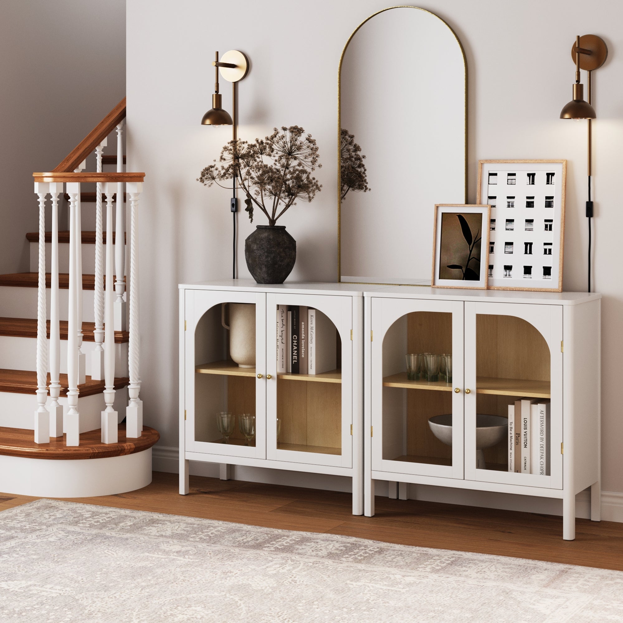 Curio Cabinet Credenza with Glass Door White (Set of 2) - Nathan James