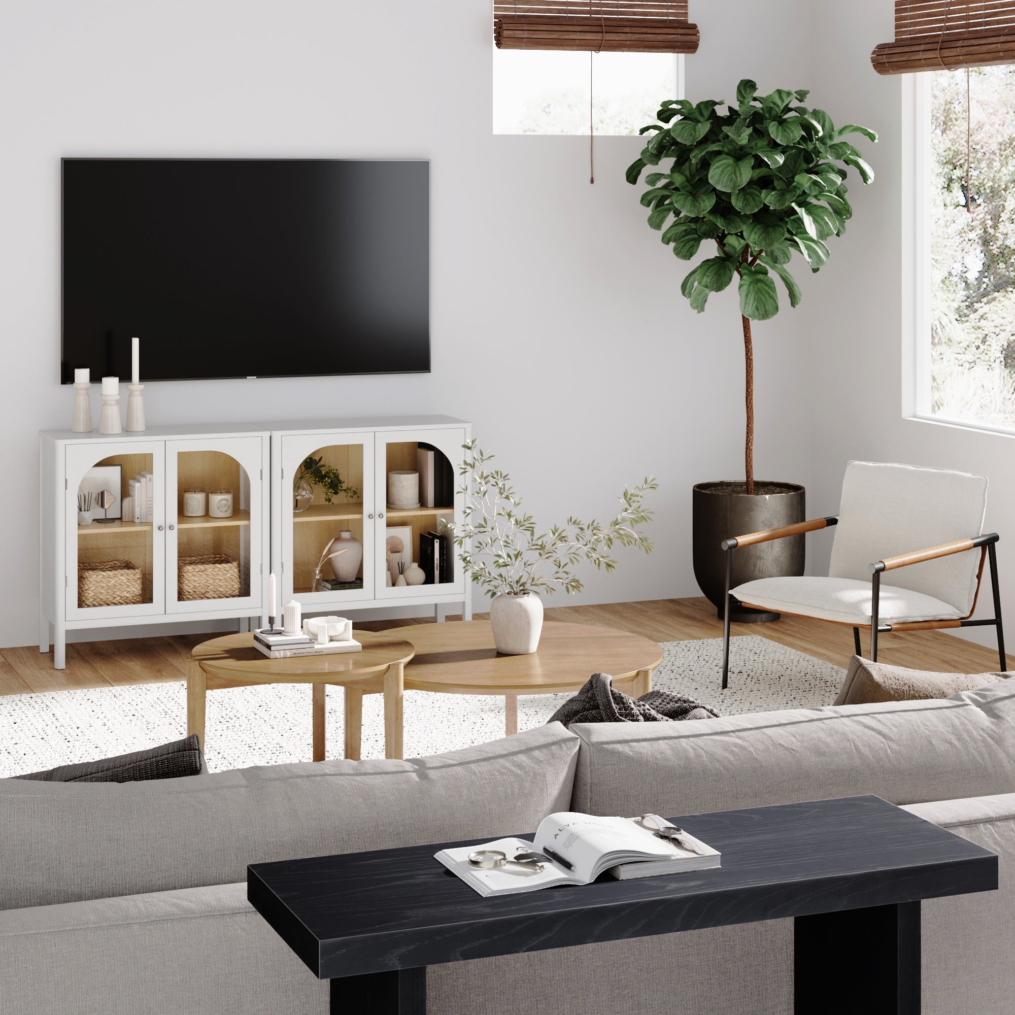 Arched Glass Door TV Console for 55 - 65" TVs White - Nathan James