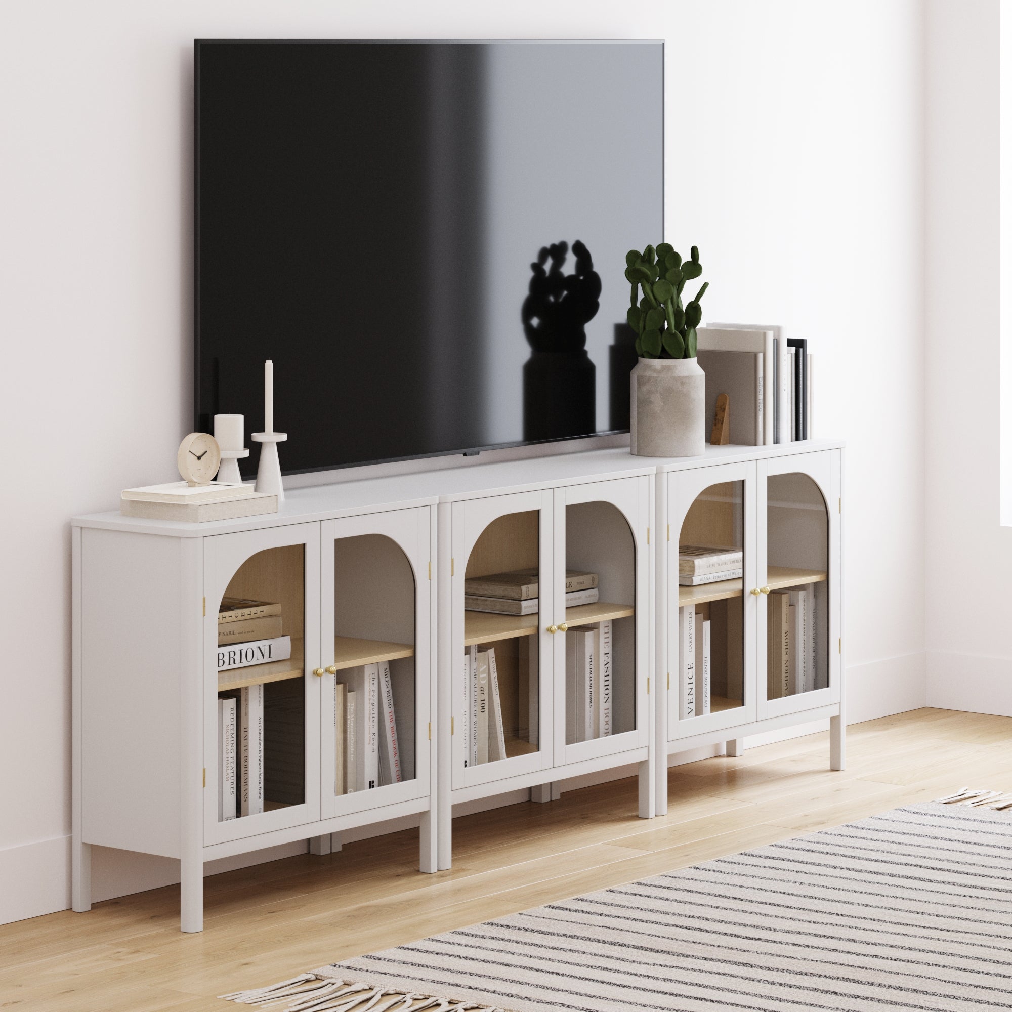 Arched Glass Door TV Console for 75 - 85" TVs White - Nathan James