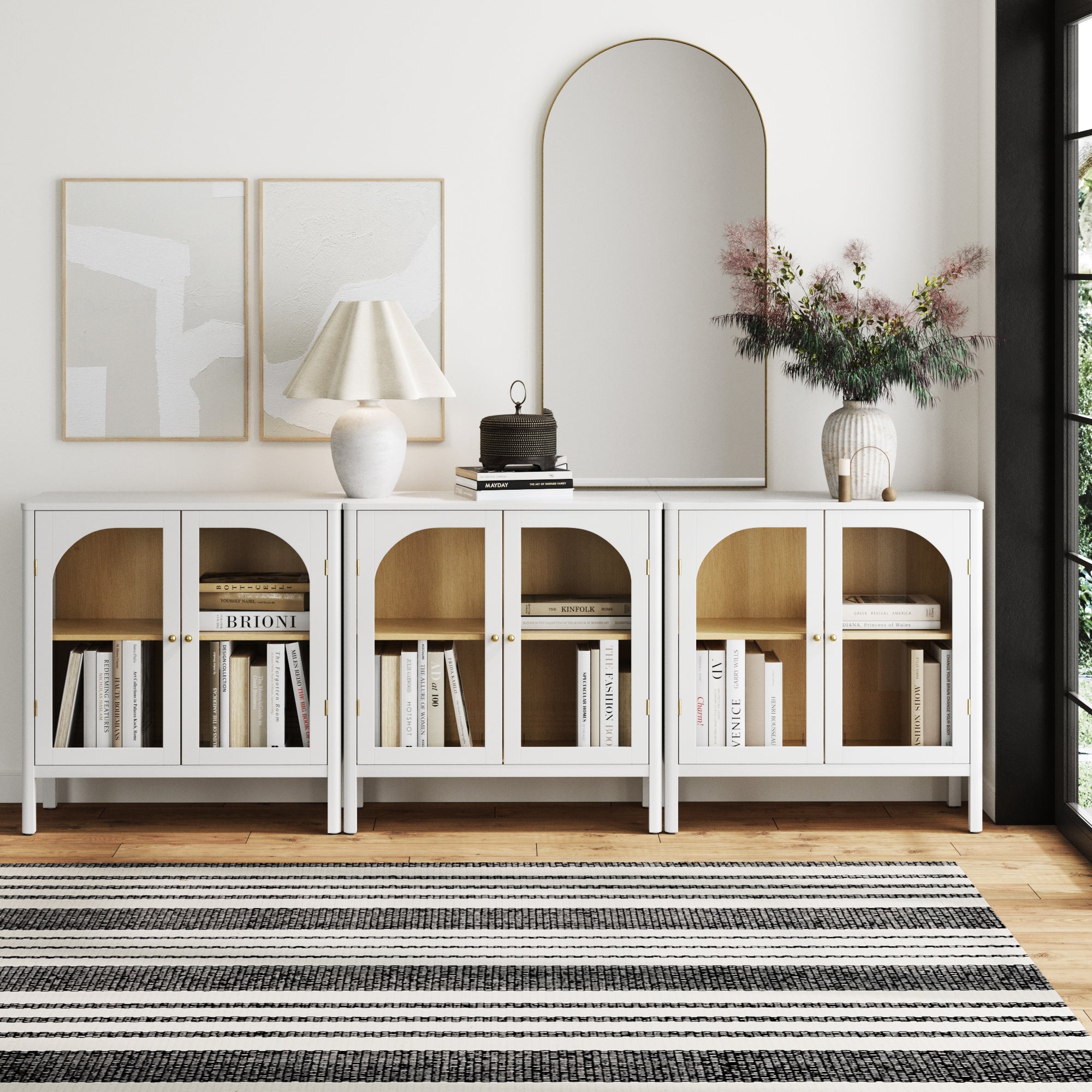 Arched Glass Door TV Console for 75 - 85" TVs White - Nathan James