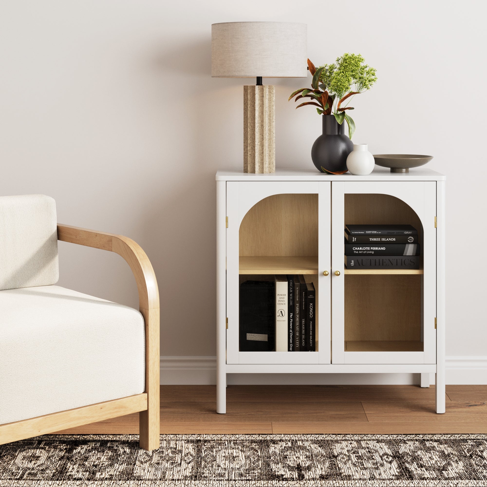 Wood Curio Cabinet with Glass Doors Cabinet White - Nathan James