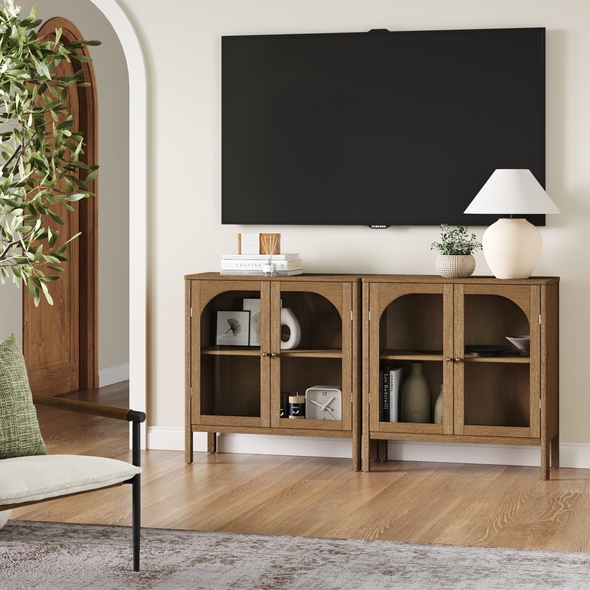 Arched Glass Door TV Console for 55 - 65" TVs Brown - Nathan James