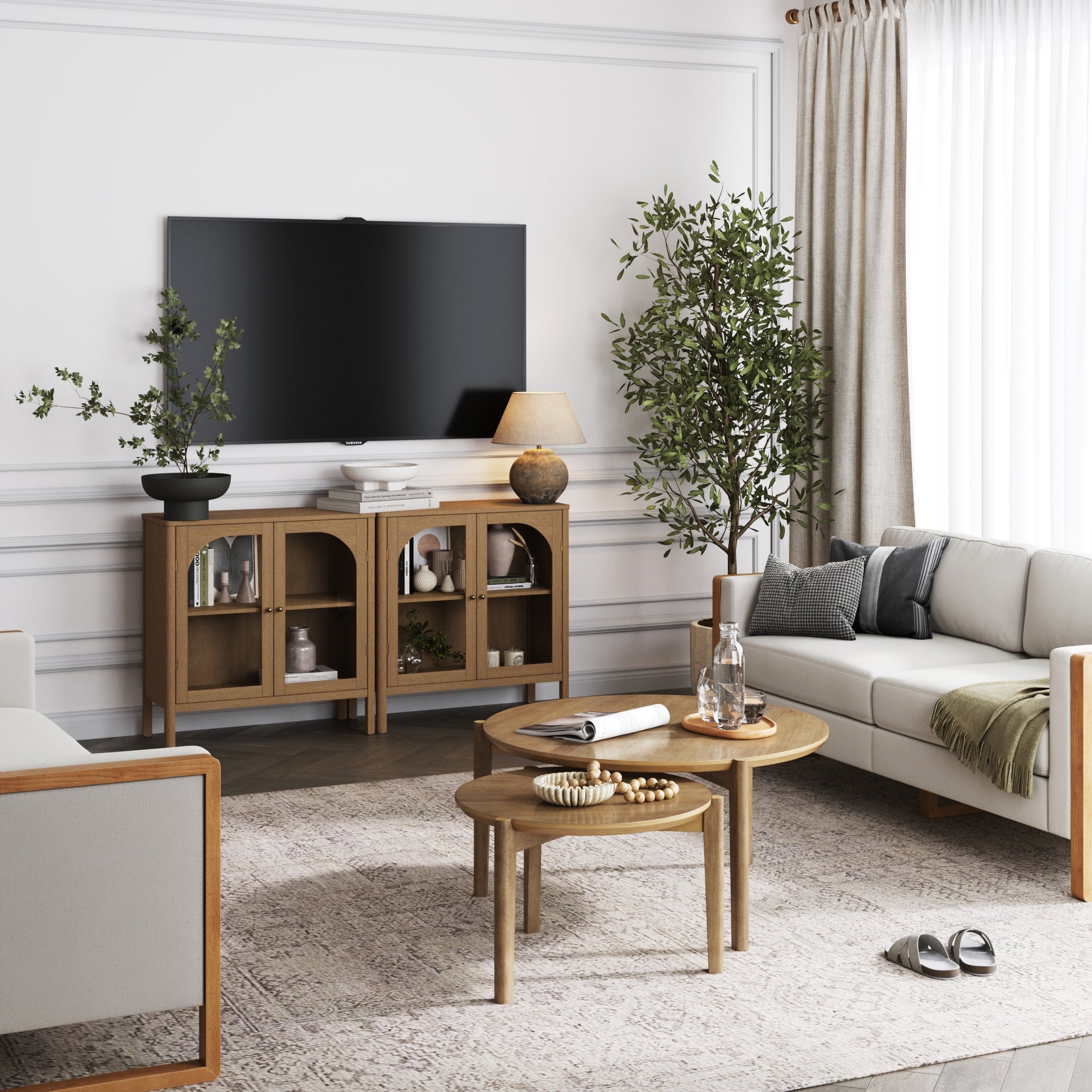 Arched Glass Door TV Console for 55 - 65" TVs Brown - Nathan James