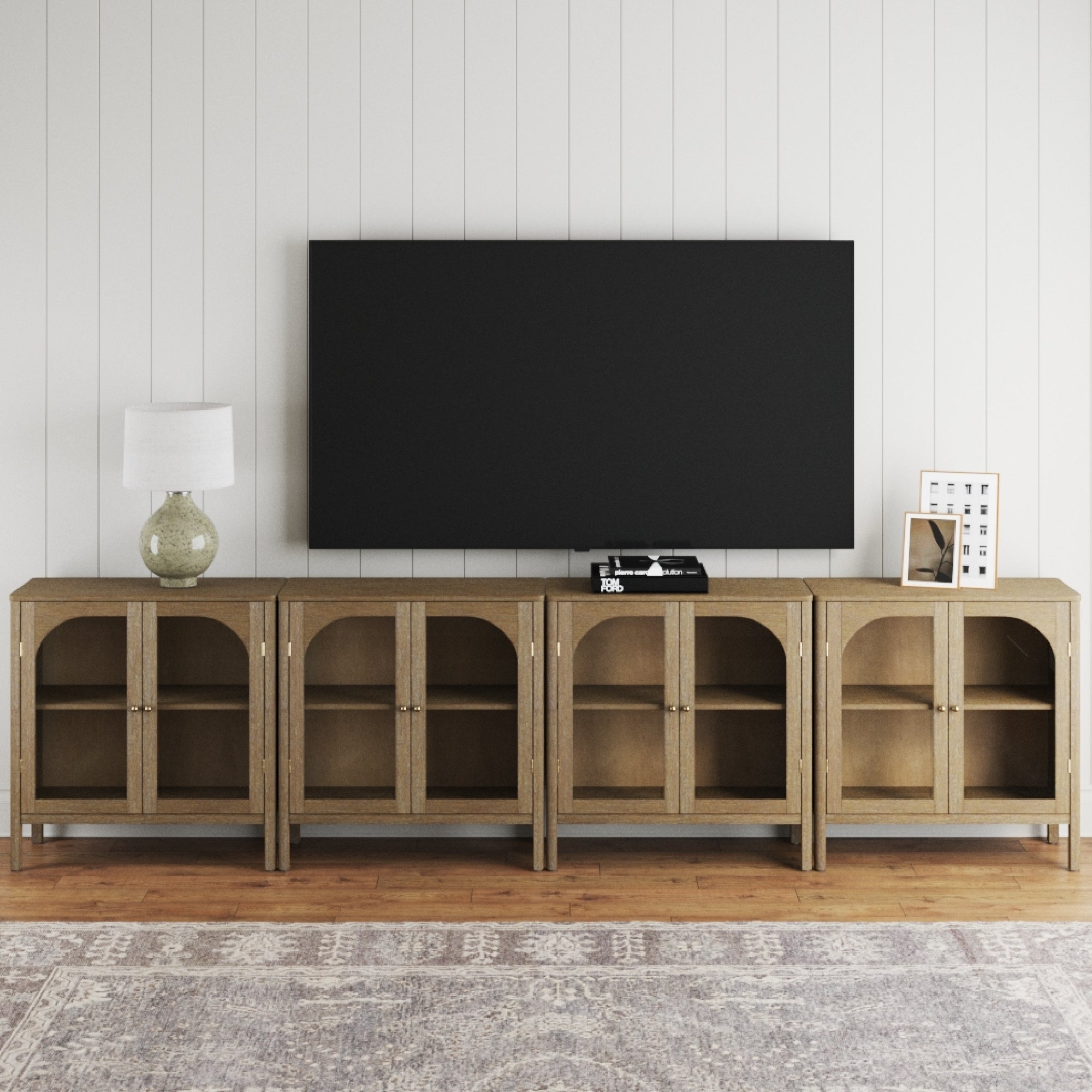 Arched Glass Door TV Console for 85" TVs Brown - Nathan James