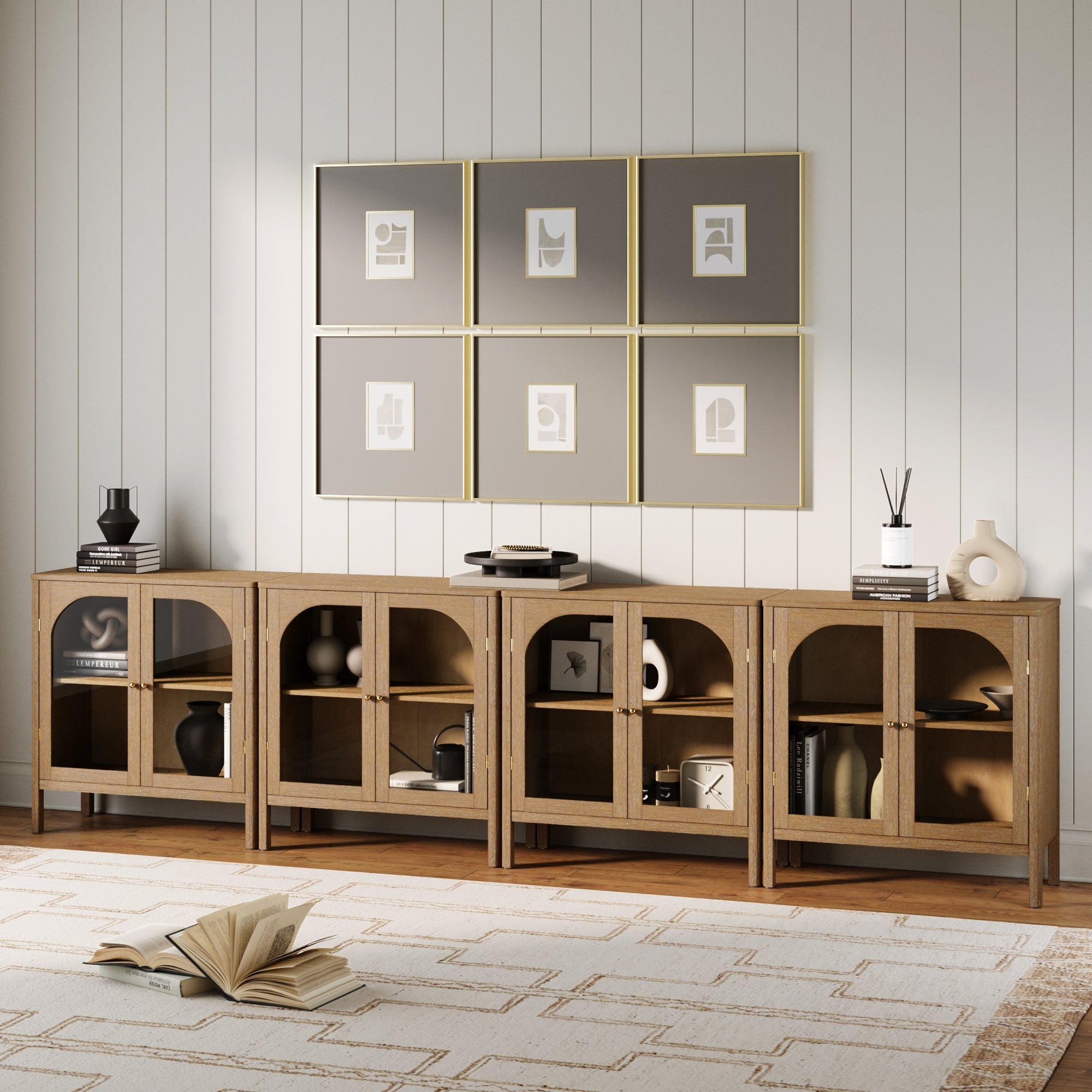 Arched Glass Door TV Console for 85" TVs Brown - Nathan James