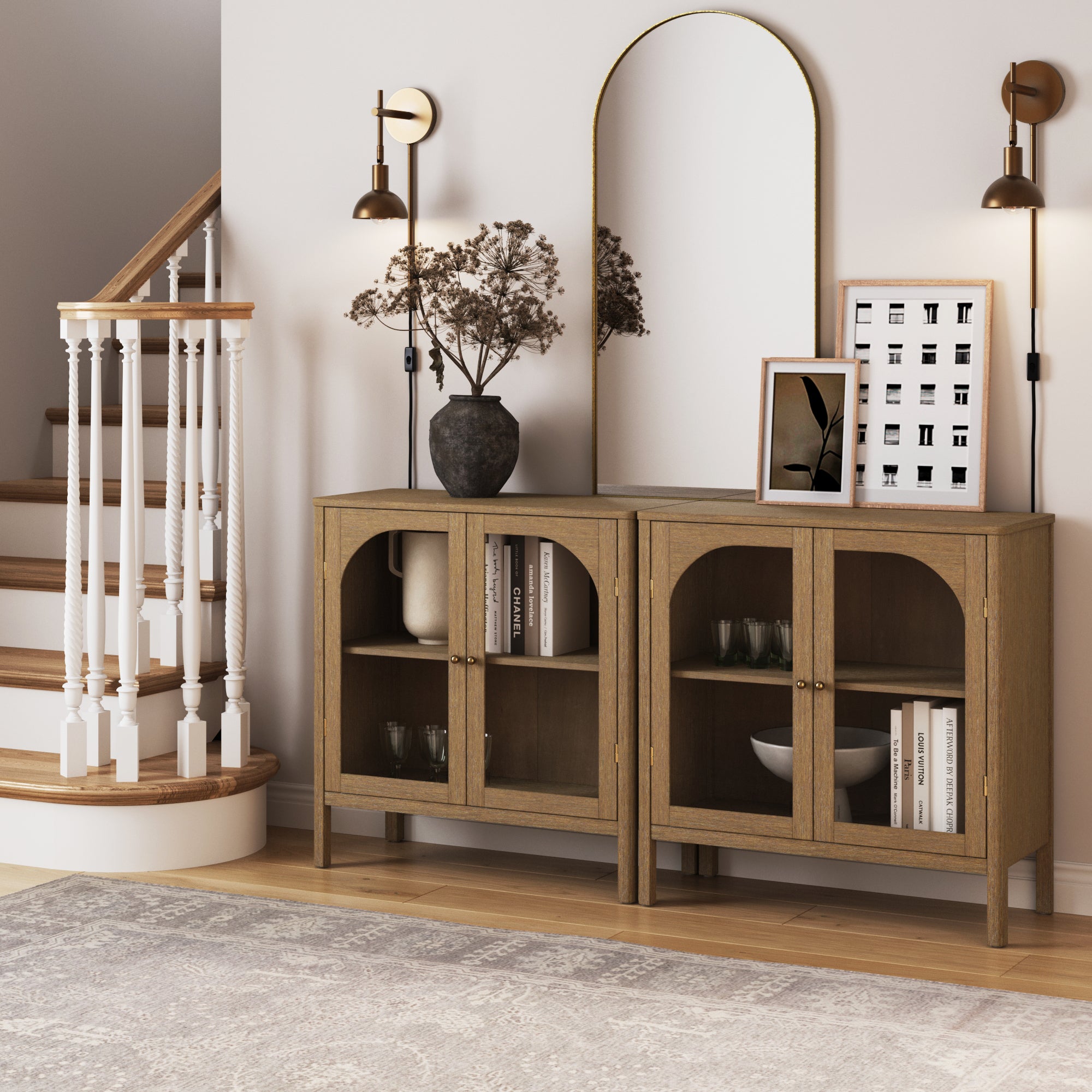 Curio Cabinet Credenza with Glass Door Brown (Set of 2) - Nathan James