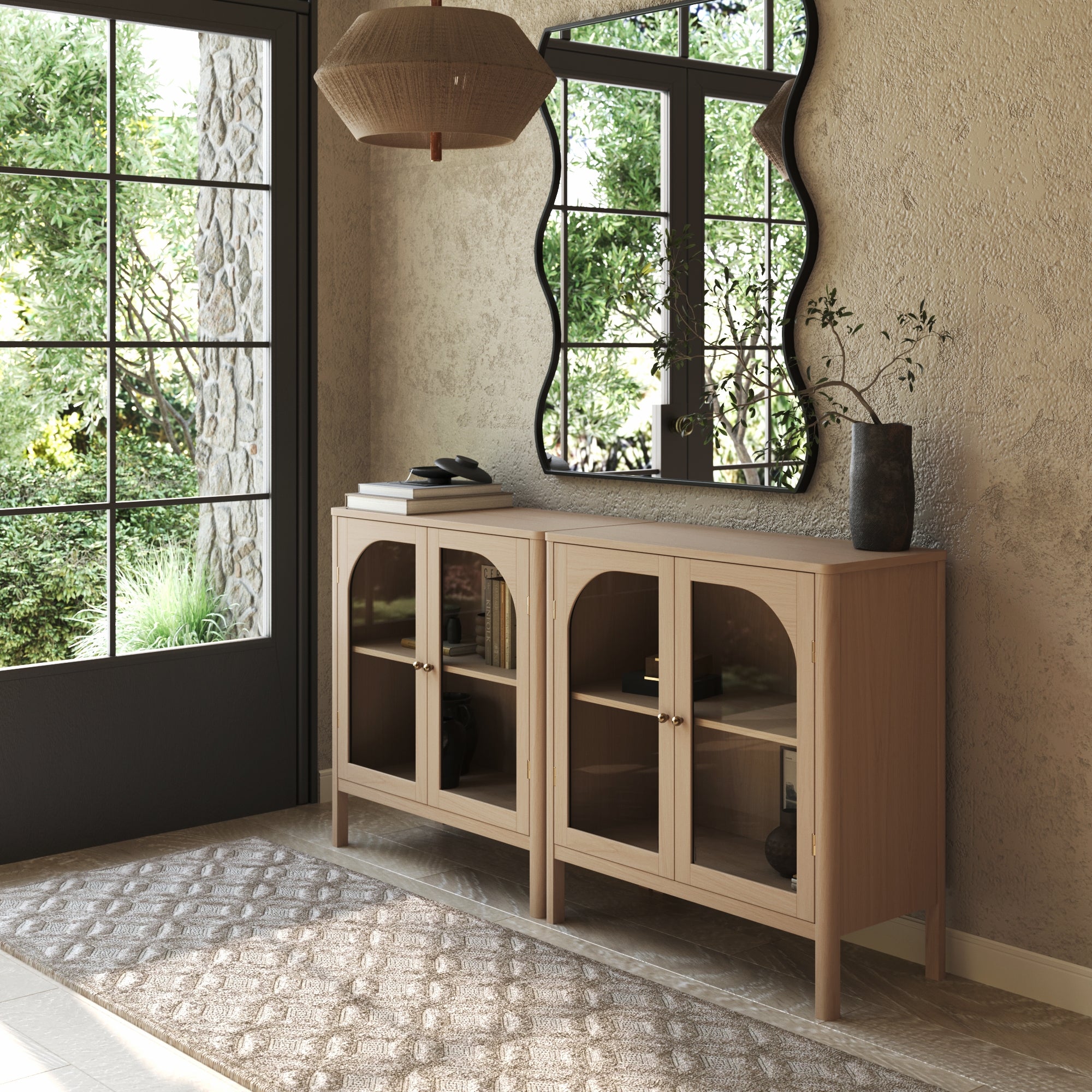 Arched Glass Door TV Console for 55 - 65" TVs Raw Oak - Nathan James