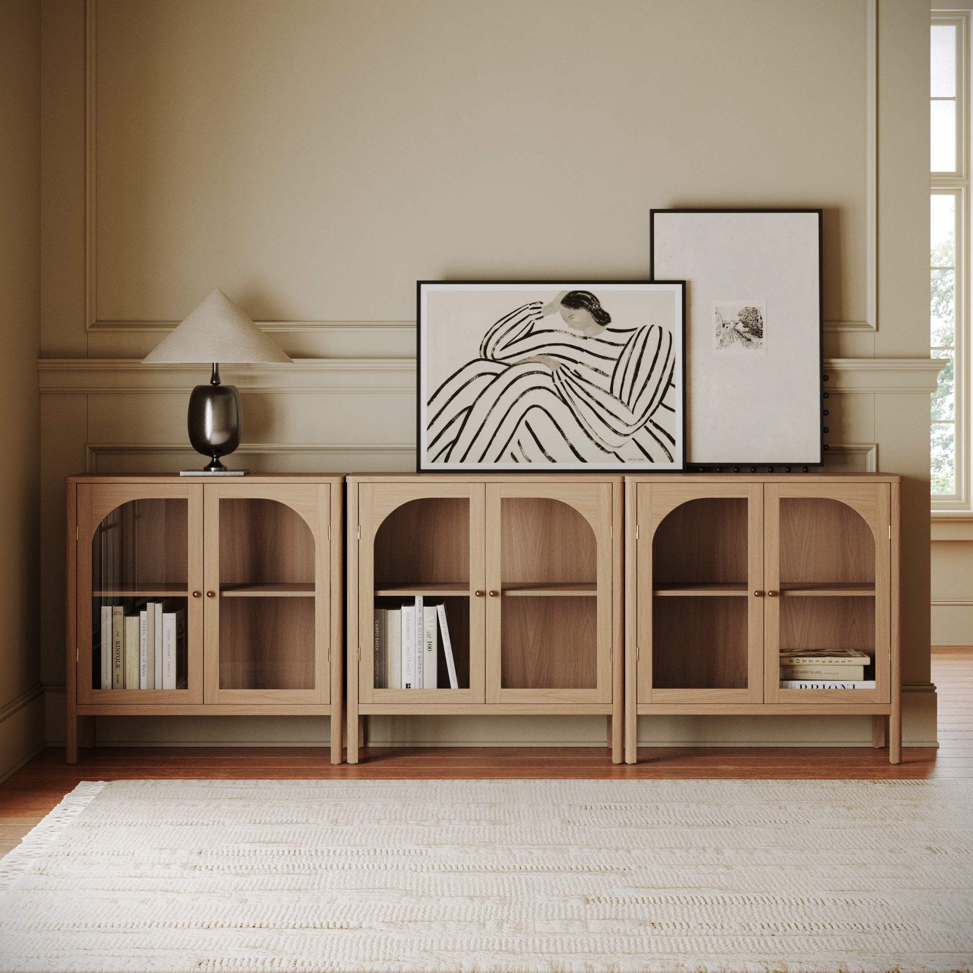 Arched Glass Door TV Console for 75 - 85" TVs Raw Oak - Nathan James