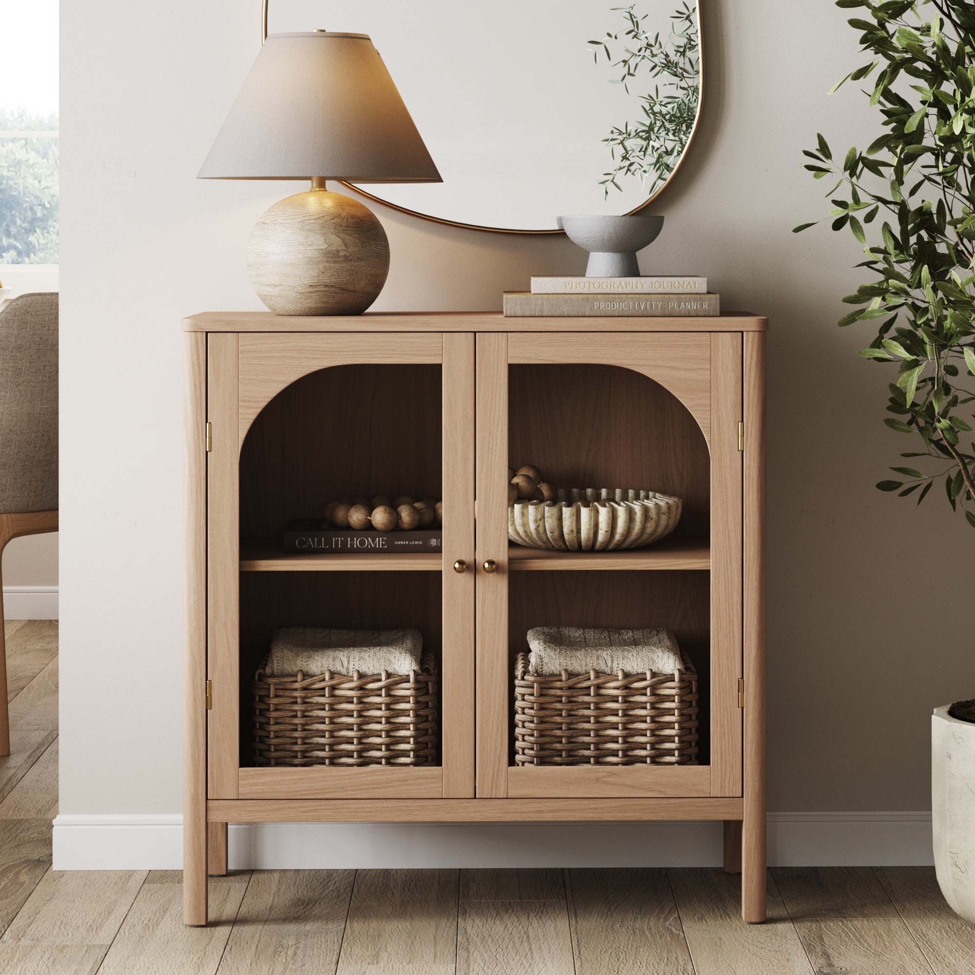Wood Curio Cabinet with Glass Doors Raw Oak - Nathan James