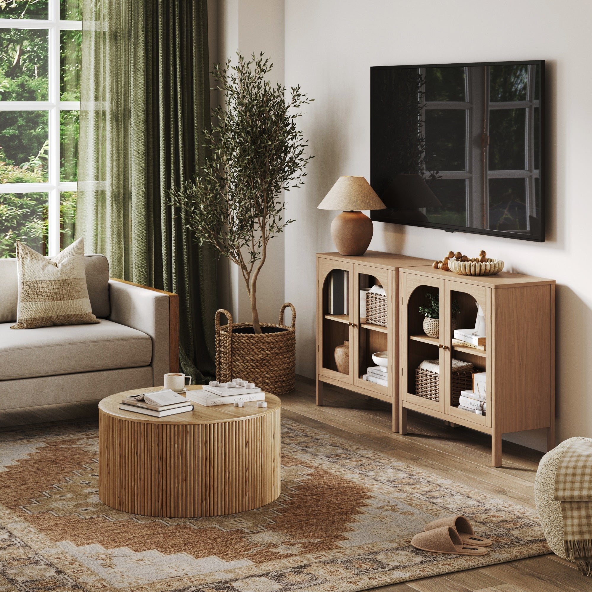 Wood Curio Cabinet with Glass Doors Raw Oak - Nathan James