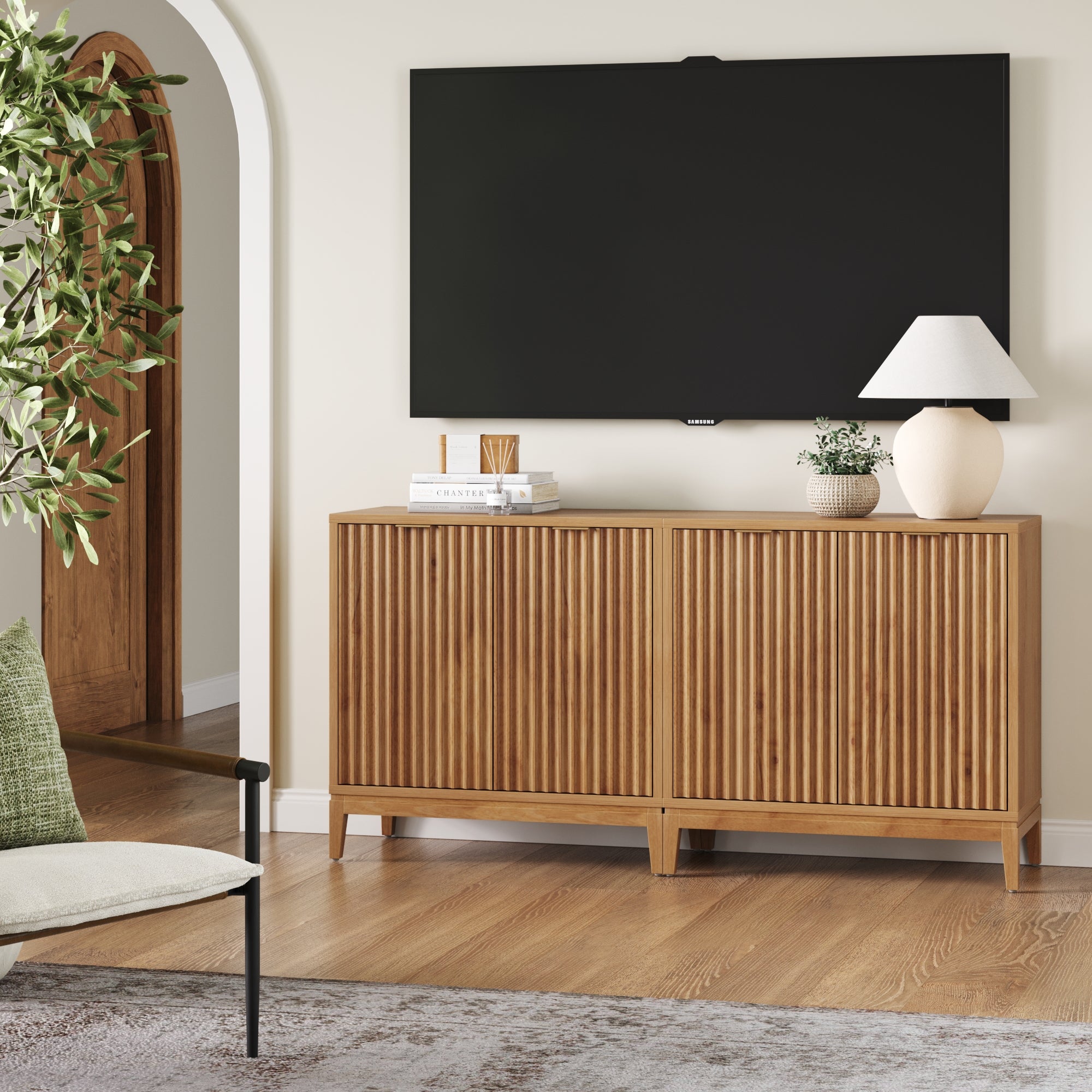 Mid - Century Fluted TV Console for 55 - 65" TVs Warm Pine - Nathan James