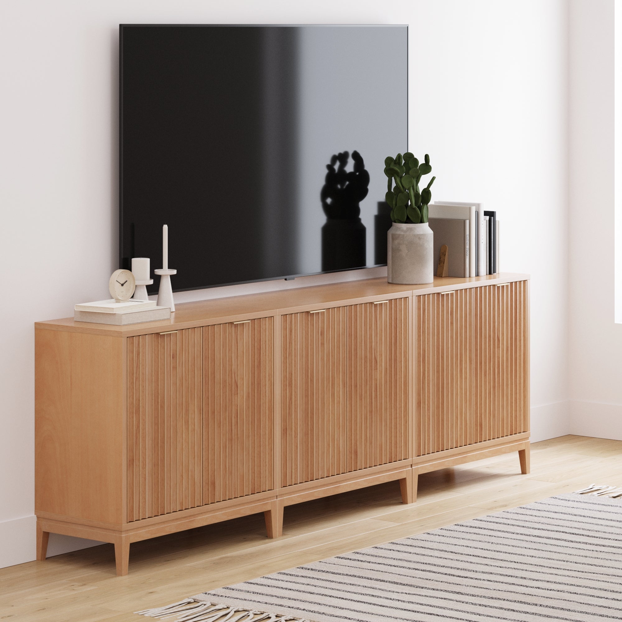 Mid - Century Fluted TV Console for 75 - 85" TVs Warm Pine - Nathan James