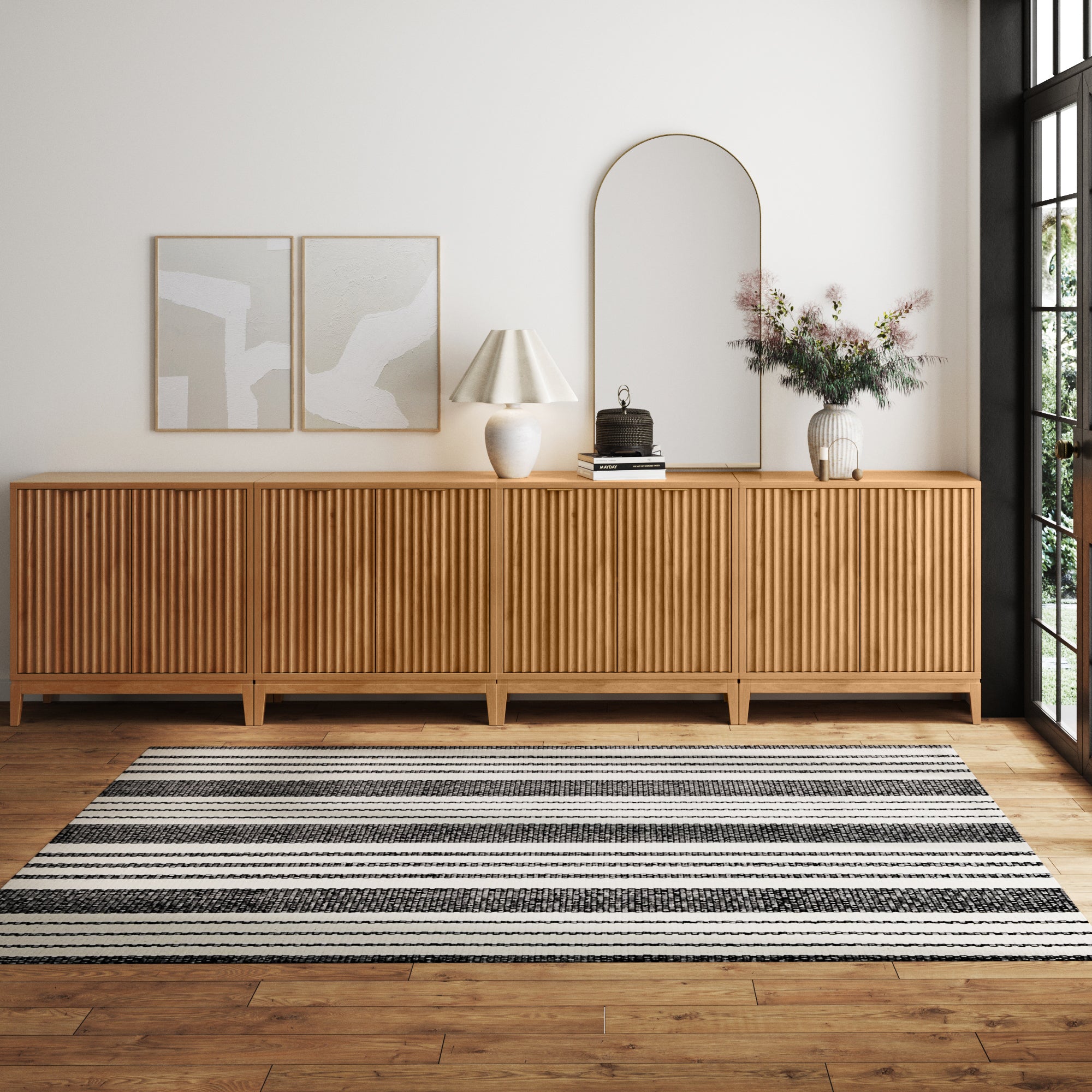 Mid - Century Fluted TV Console for 85" TVs Warm Pine - Nathan James