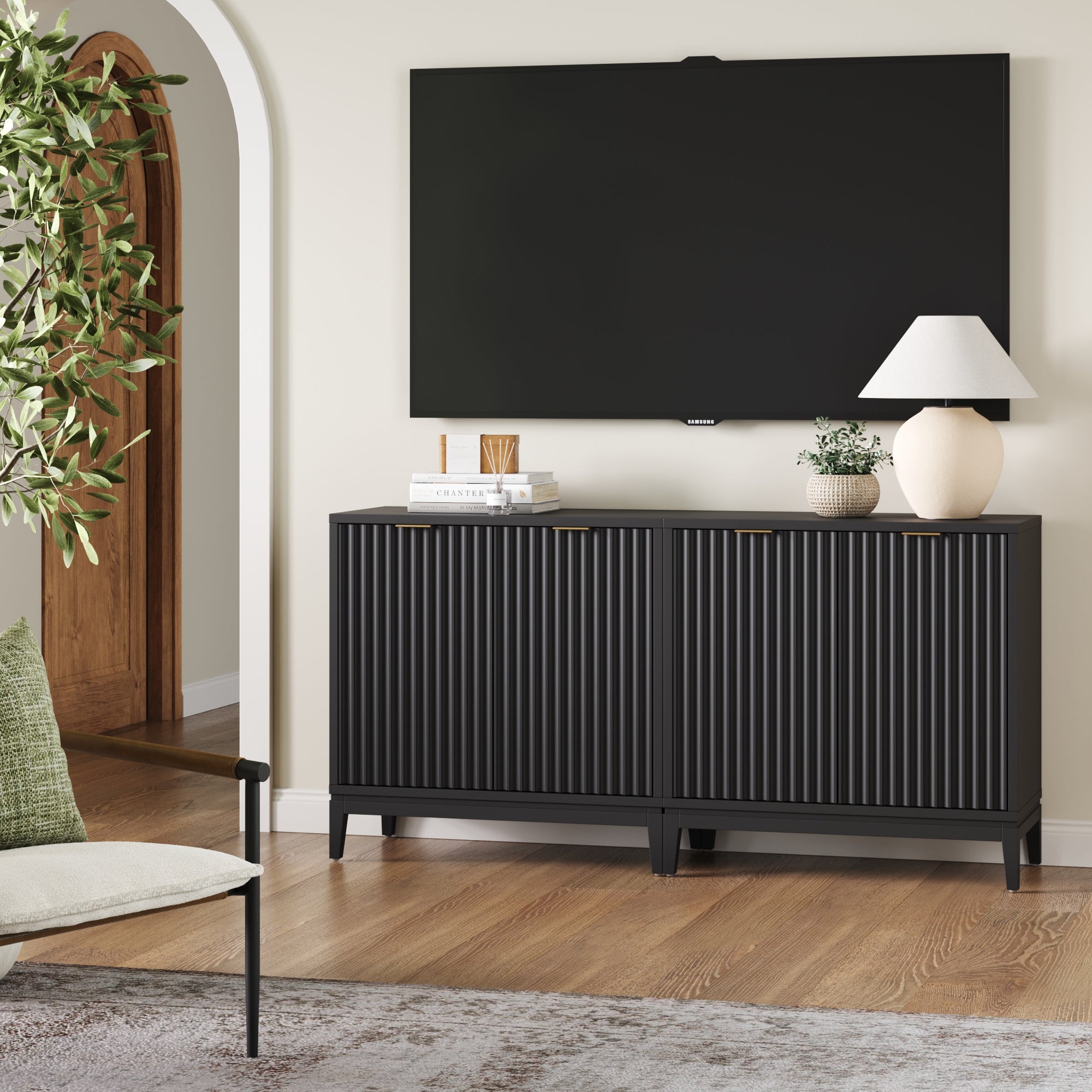 Mid - Century Fluted TV Console for 55 - 65" TVs Black - Nathan James