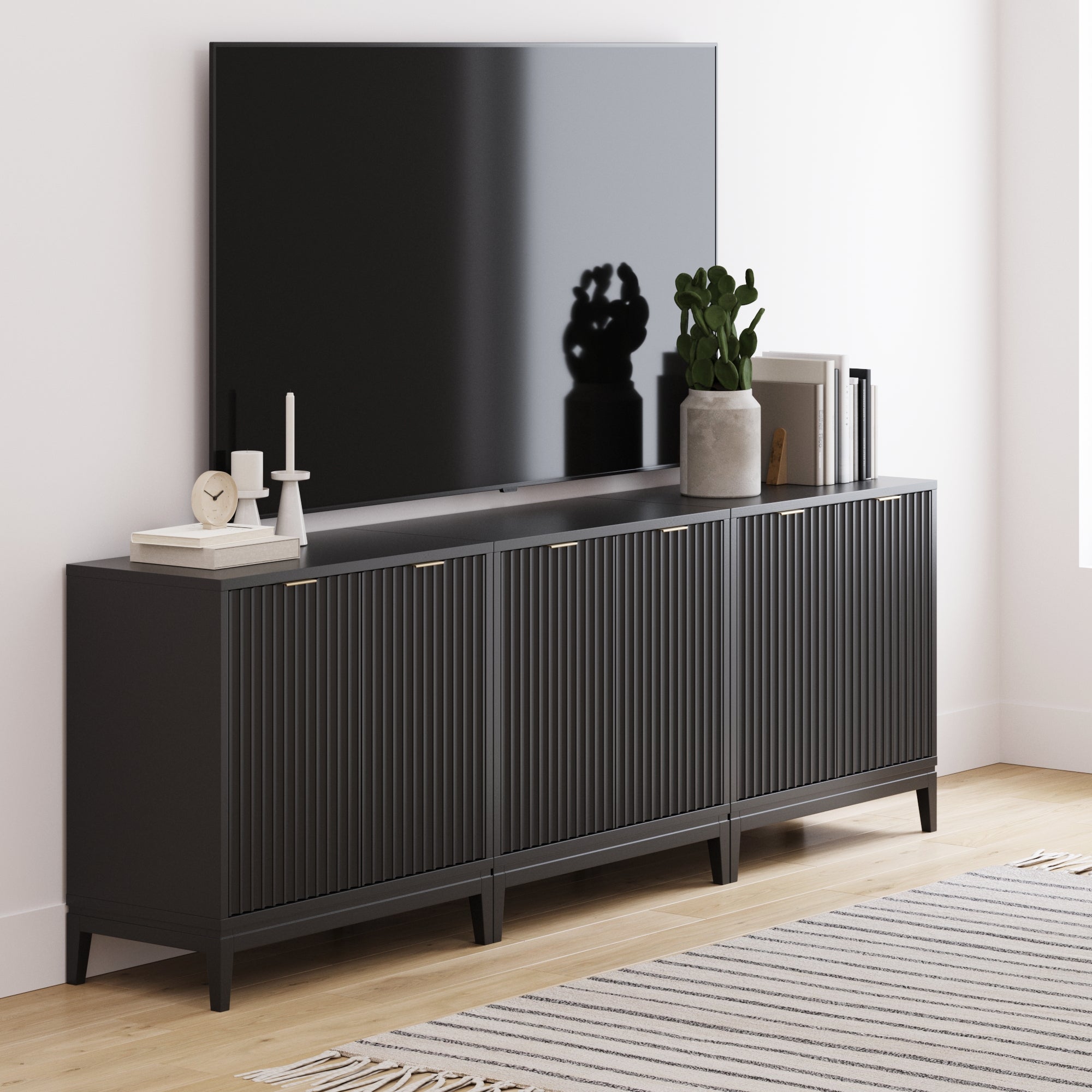 Mid - Century Fluted TV Console for 75 - 85" TVs Black - Nathan James
