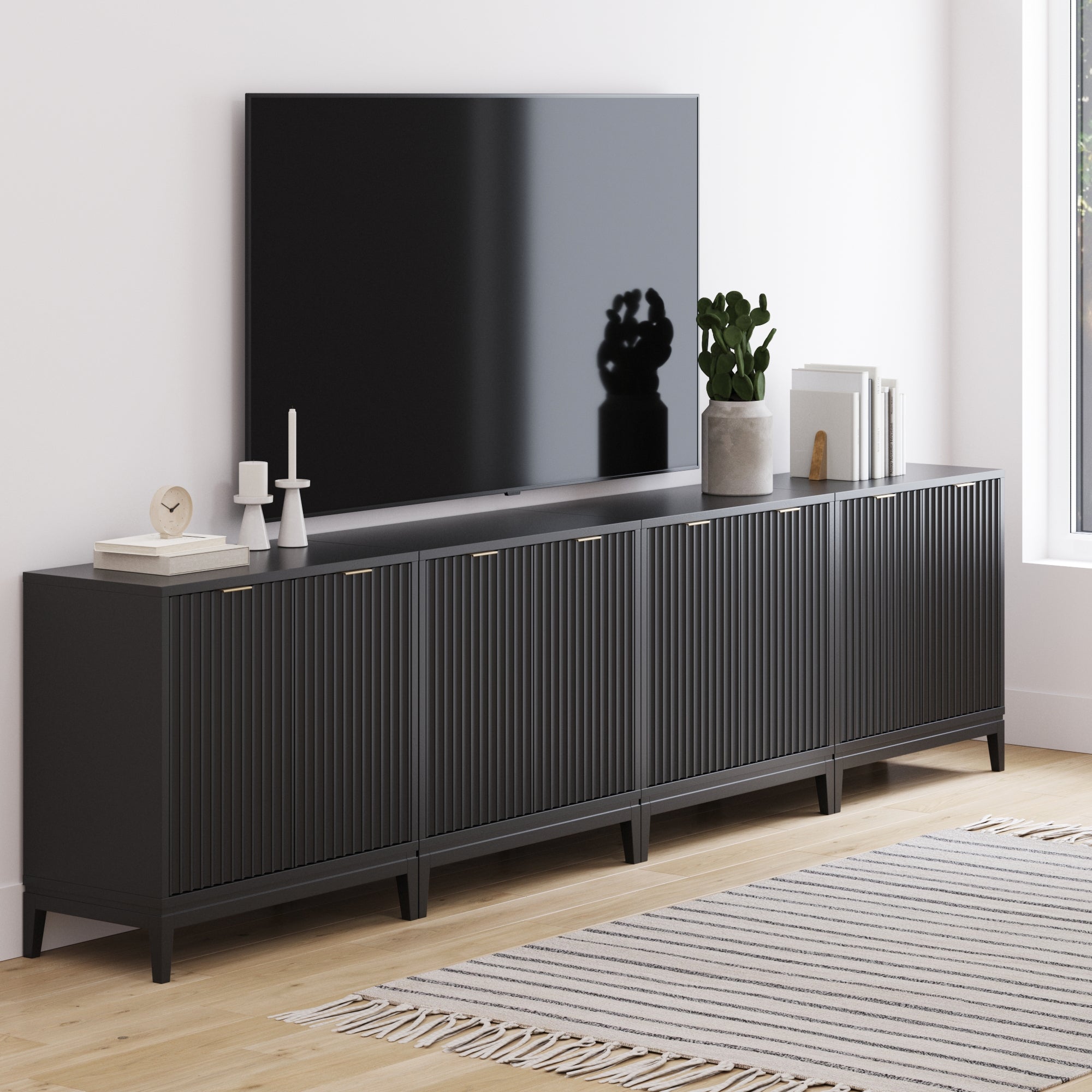 Mid - Century Fluted TV Console for 85" TVs Black - Nathan James